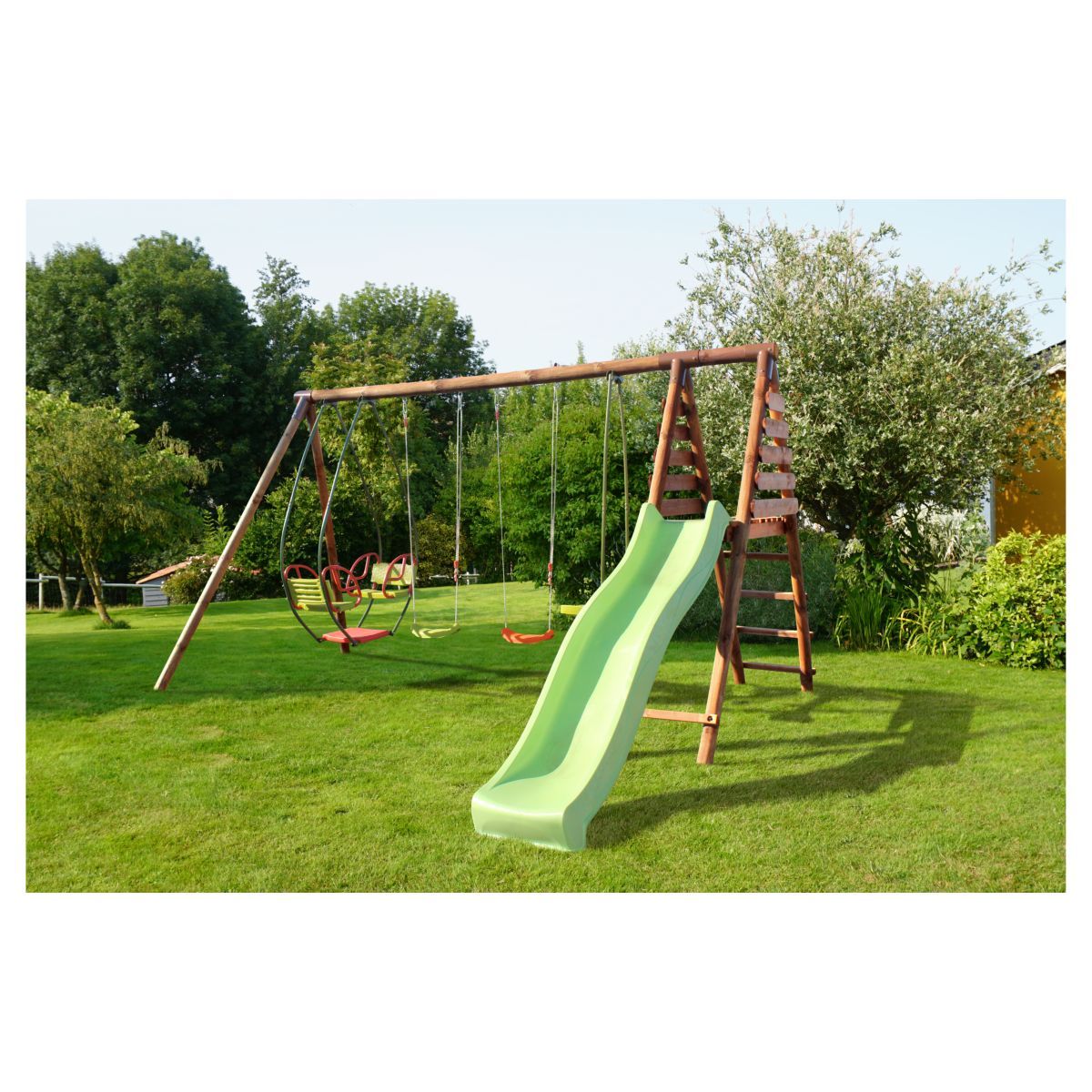 Soulet Portique balançoire avec toboggan - Bois - H2.22m - JACINTHE
