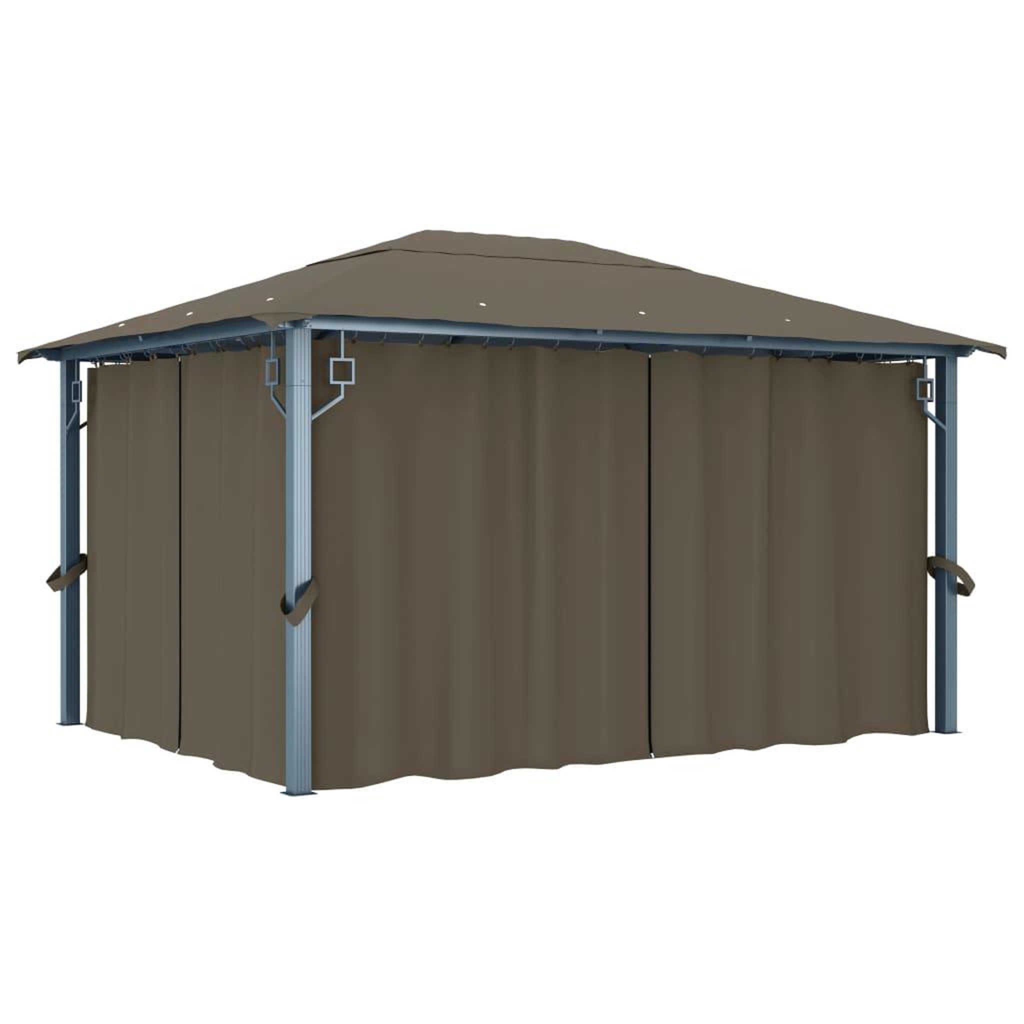 Voir la diapositive 3 : VIDAXL Tonnelle avec rideau et lumieres LED 4x3 m Taupe Aluminium