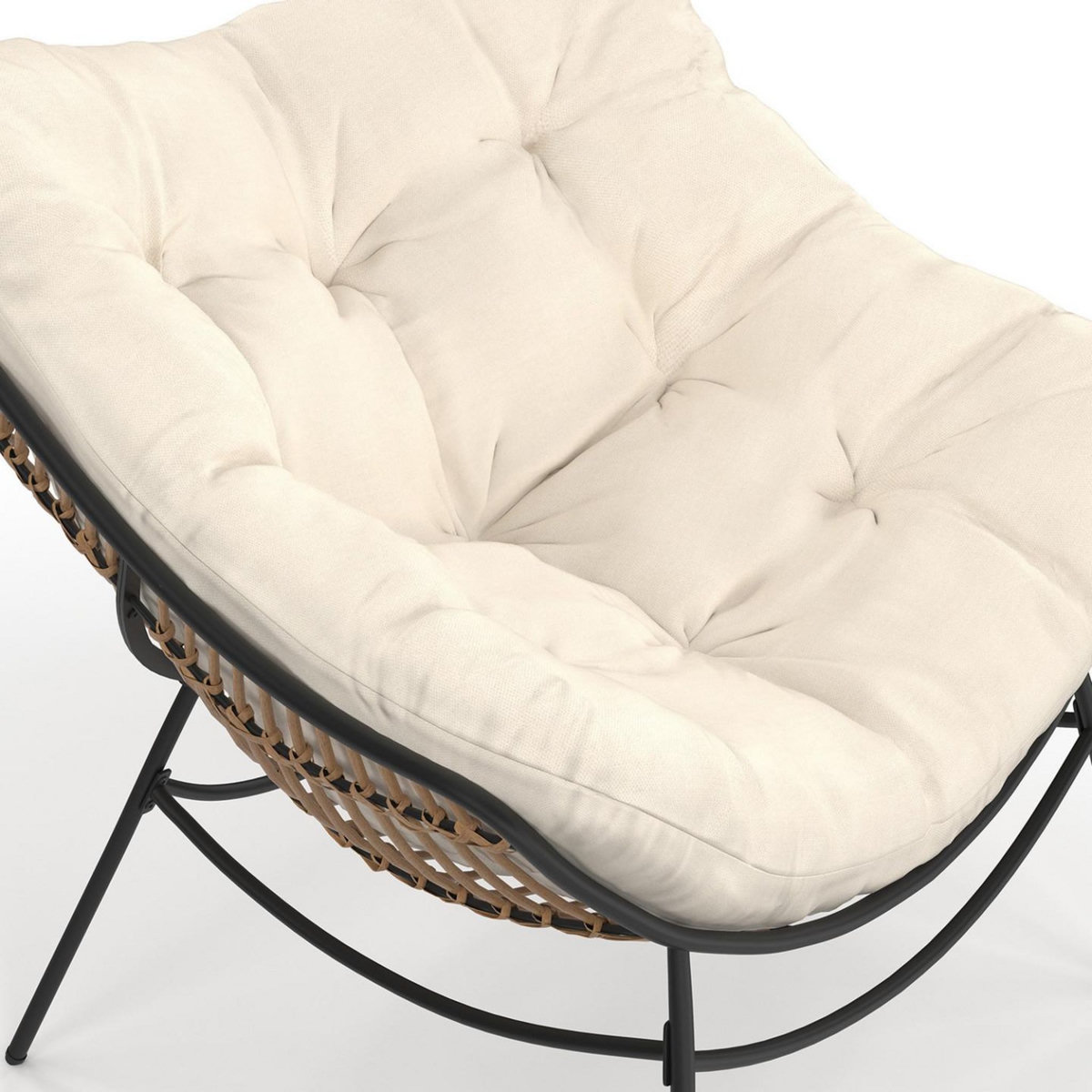 ID MARKET Fauteuil de jardin relax LOA effet rotin avec coussin écru