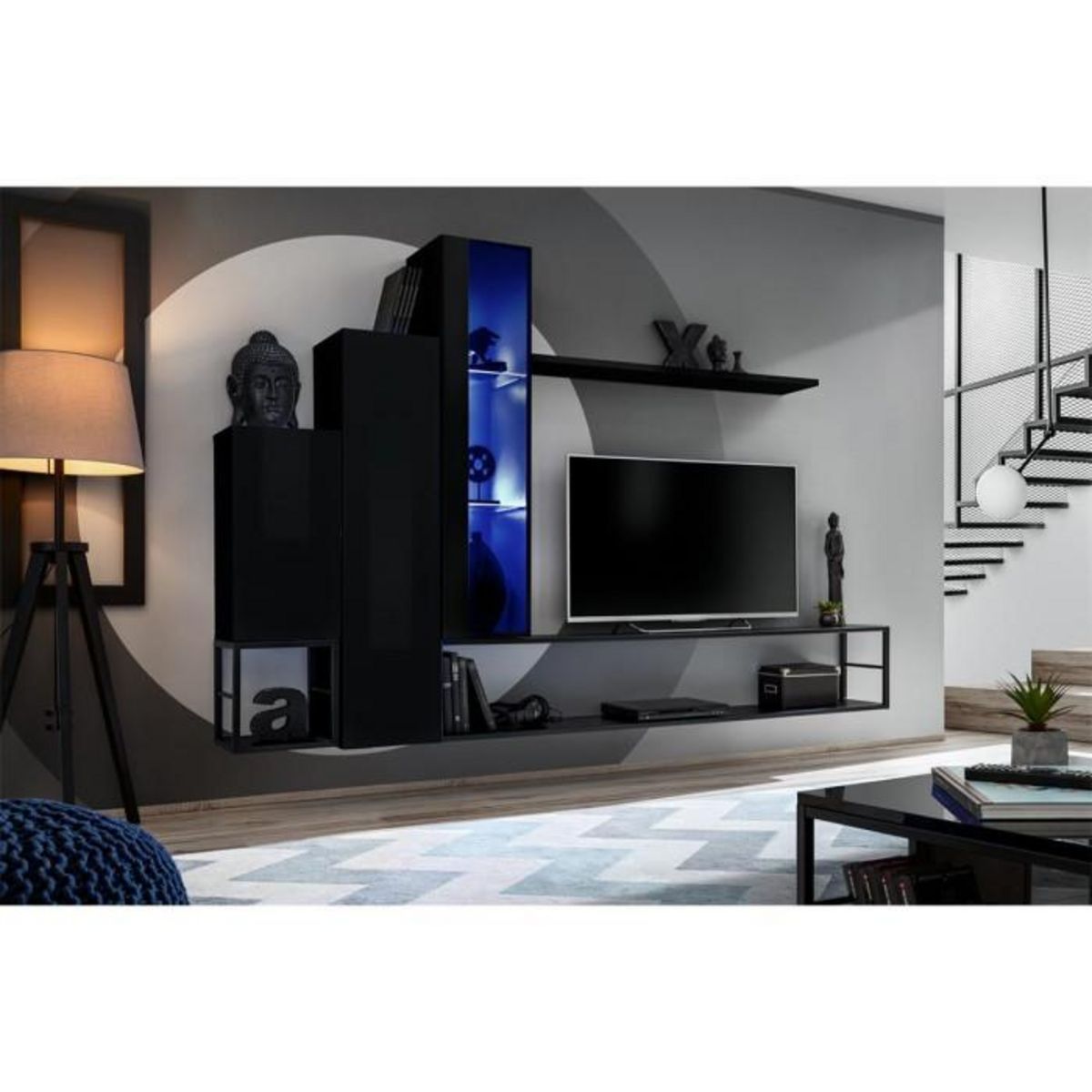 Paris Prix Ensemble Meuble TV Design  Switch VIII  240cm Noir