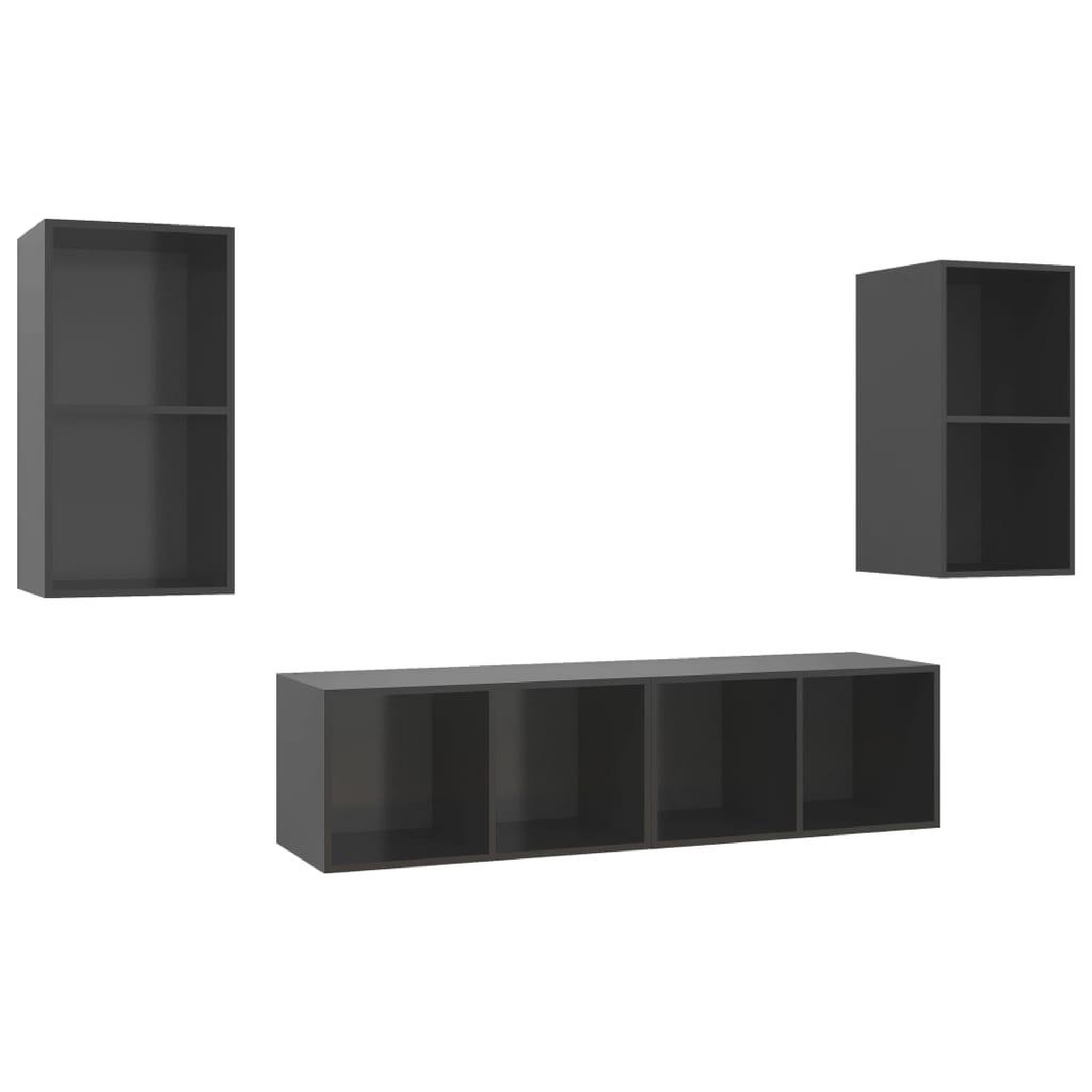 Voir la diapositive 2 : VIDAXL Meubles TV muraux 4 pcs Gris brillant Bois d'ingenierie