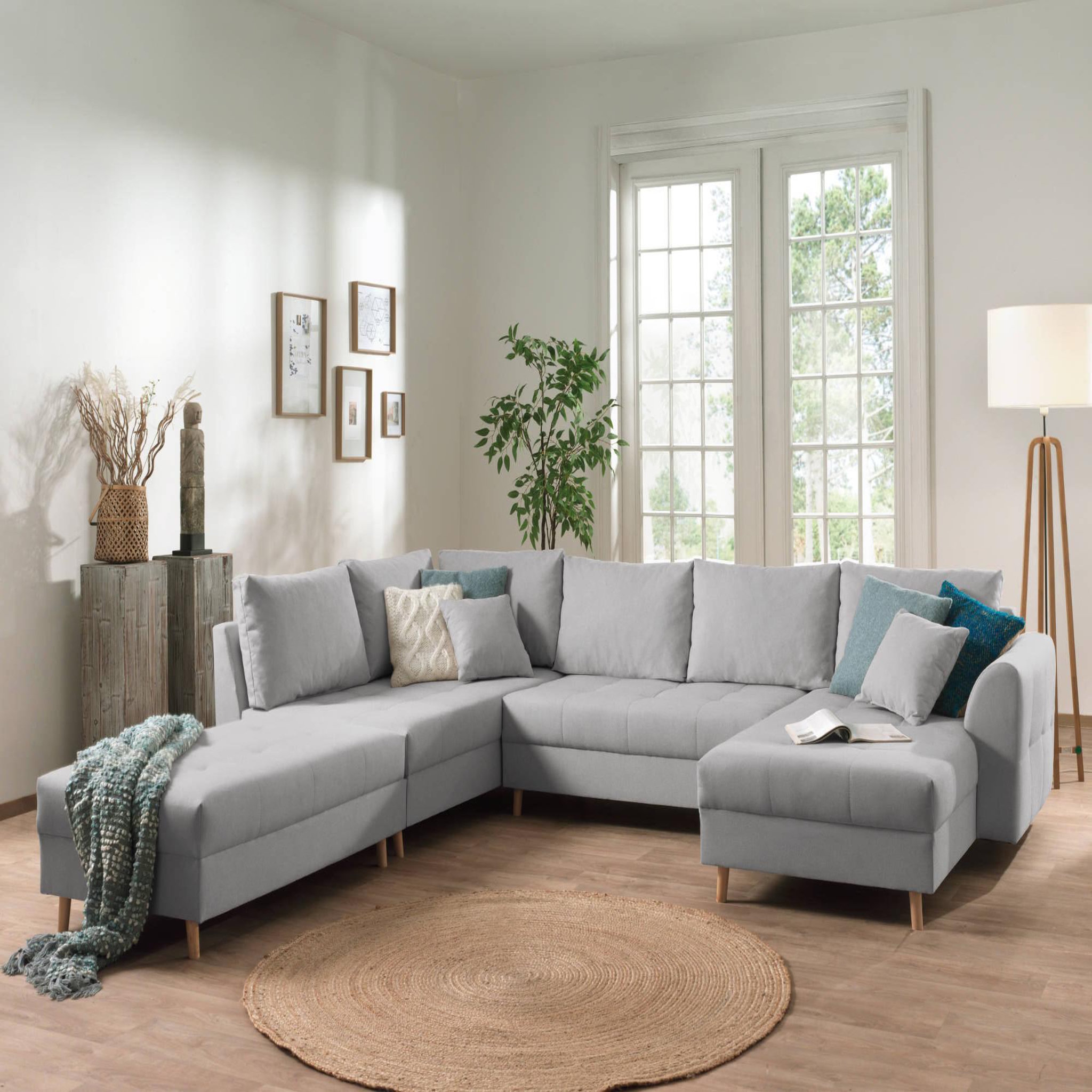 Voir la diapositive 4 : LISA DESIGN Rune - canapé panoramique avec pouf d'appoint - 7 places - style scandinave - gauche