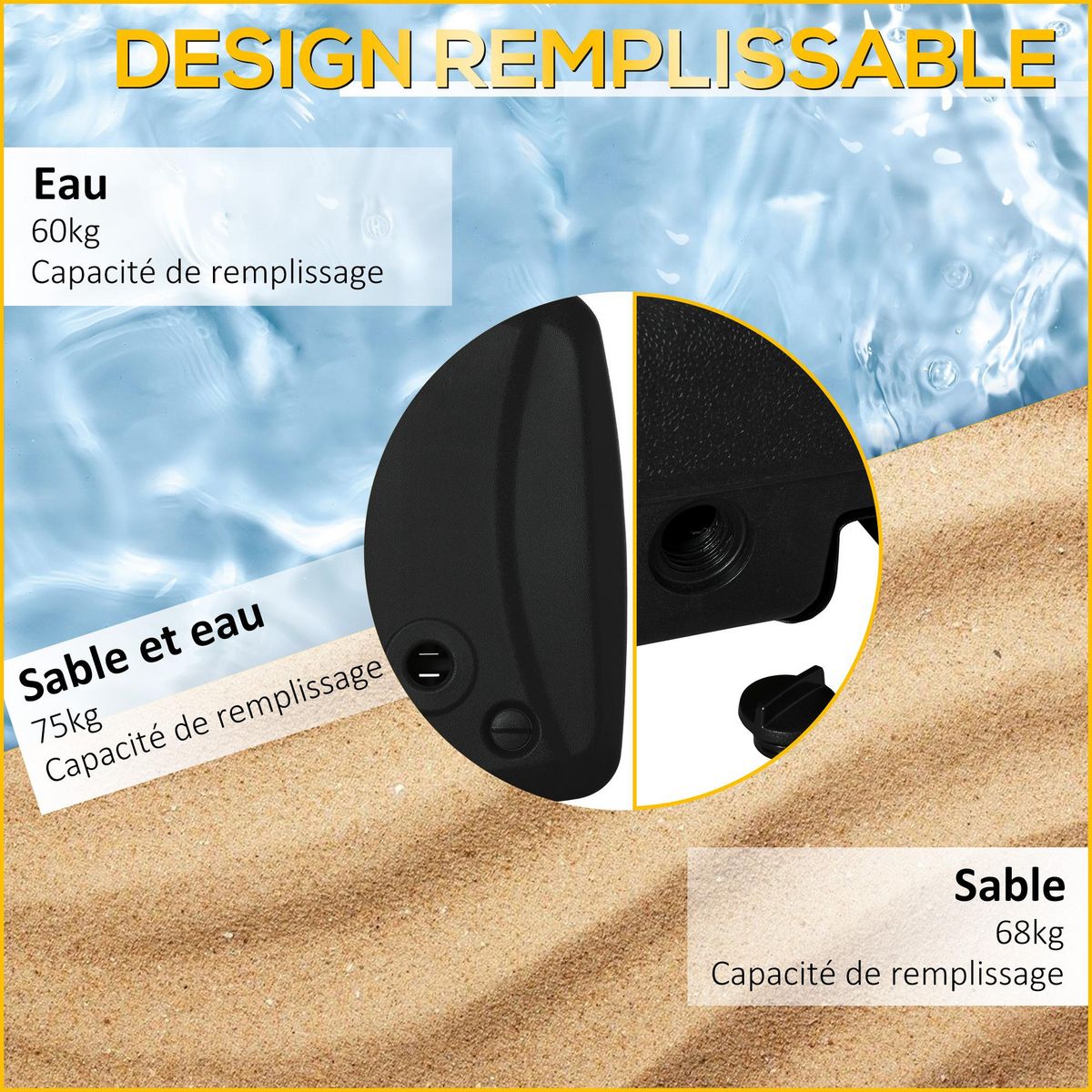 OUTSUNNY Pied de parasol déporté base de lestage parasol HDPE surface texturée noir