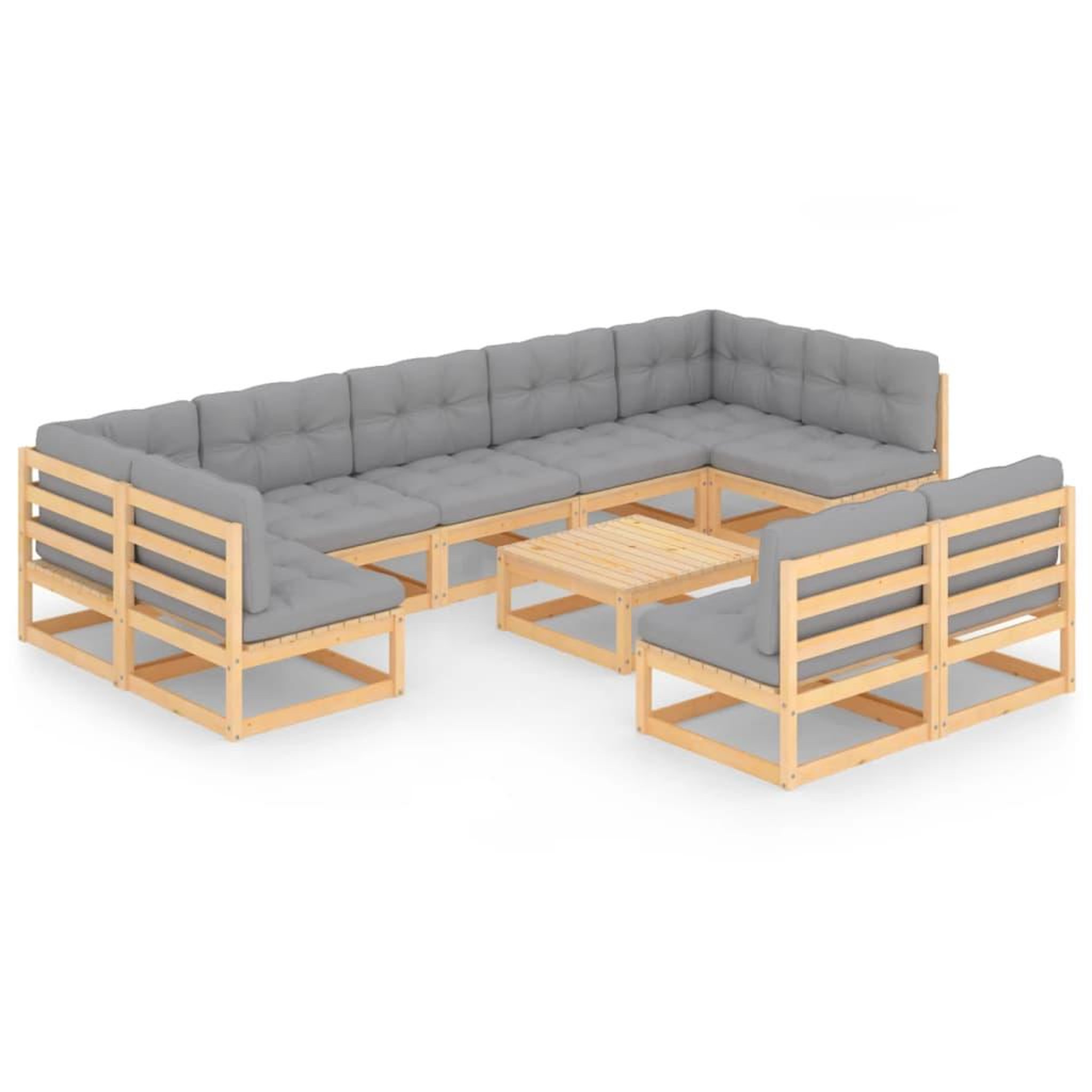 Voir la diapositive 2 : VIDAXL Salon de jardin 10 pcs avec coussins Bois de pin massif