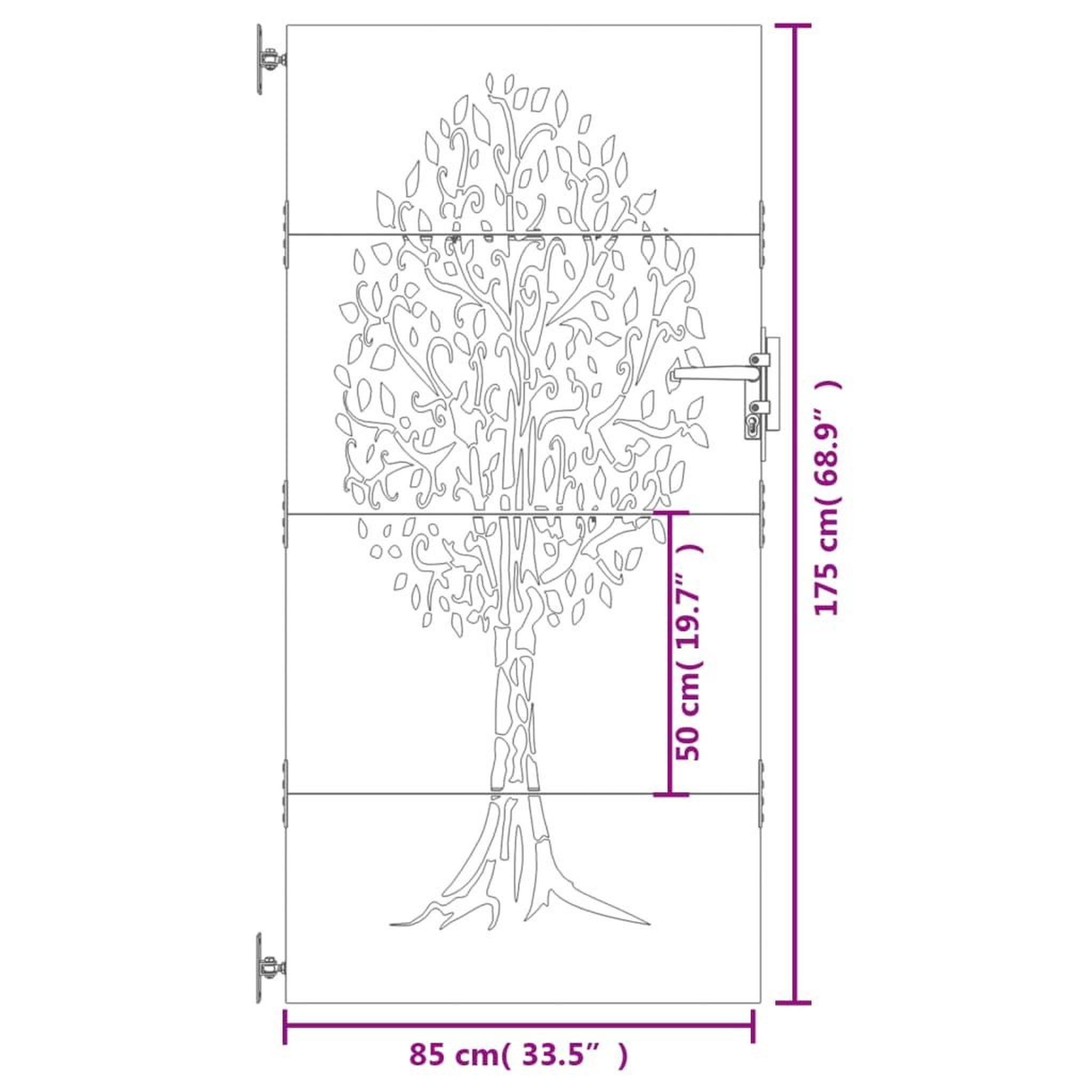 Voir la diapositive 6 : VIDAXL Portail de jardin 85x175 cm acier corten conception de l'arbre