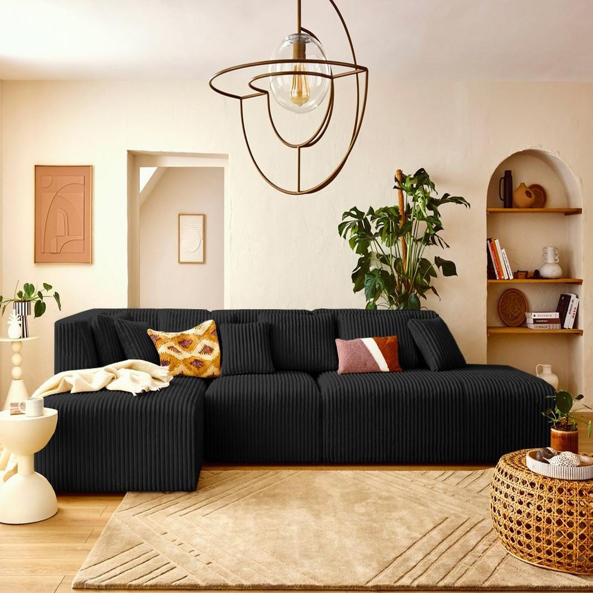 Voir la diapositive 1 : LISA DESIGN Victoire - canapé modulable d'angle gauche 5 places en velours côtelé grosses côtes