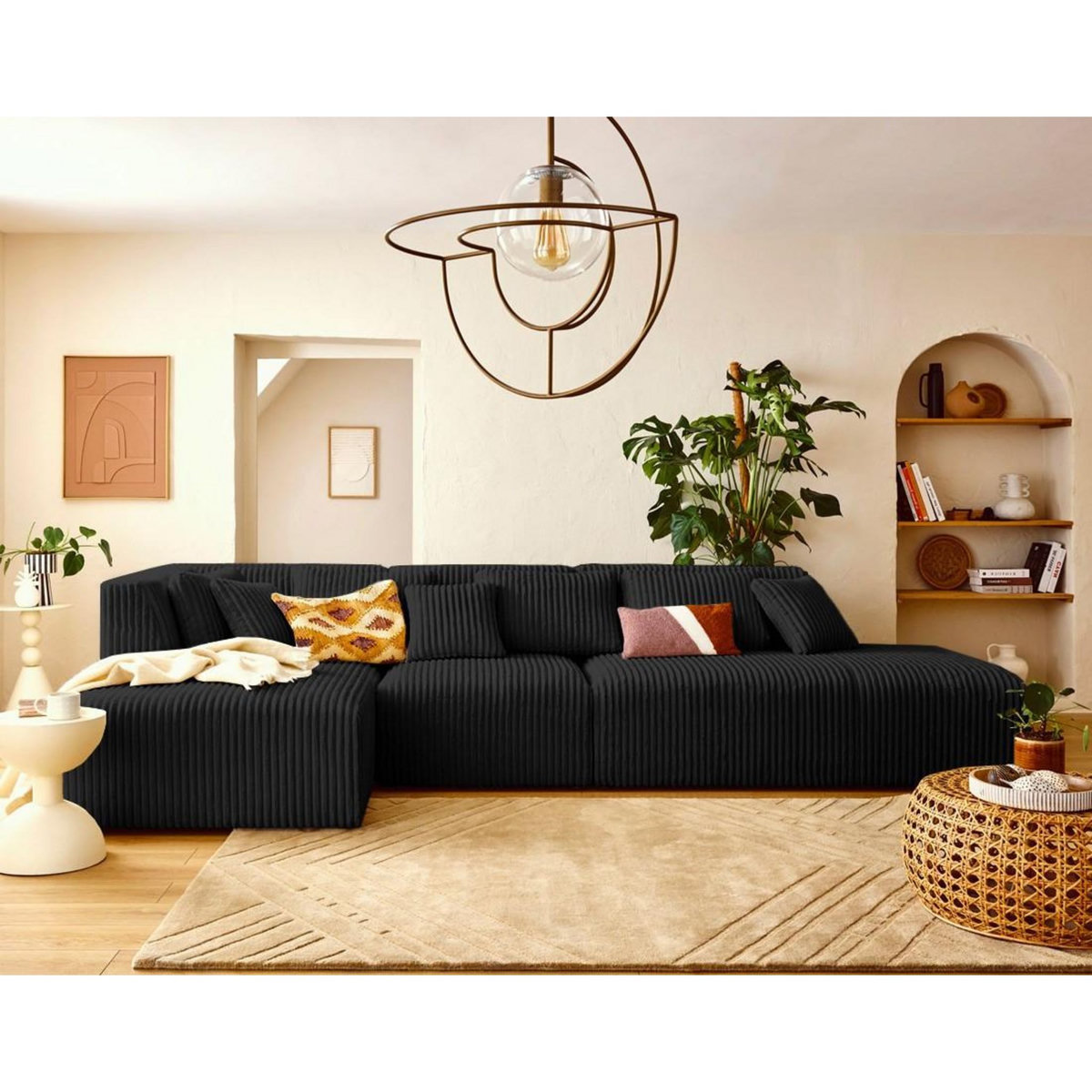 LISA DESIGN Victoire - canapé modulable d'angle gauche 5 places en velours côtelé grosses côtes