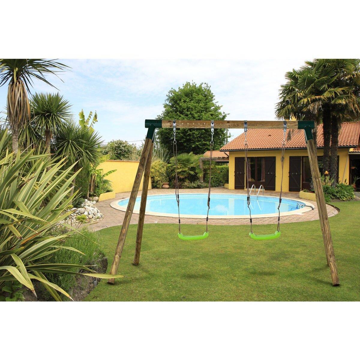 Habitat et Jardin Portique bois  Eden  - Avec 2 balançoires.