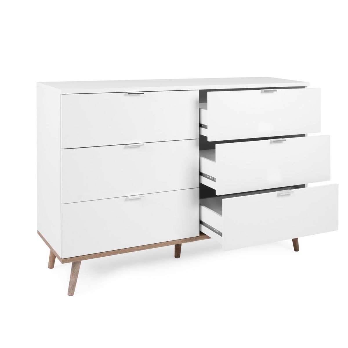 HomeStyle4U Commode avec 6 tiroirs en bois blanc 86,5x120x40cm