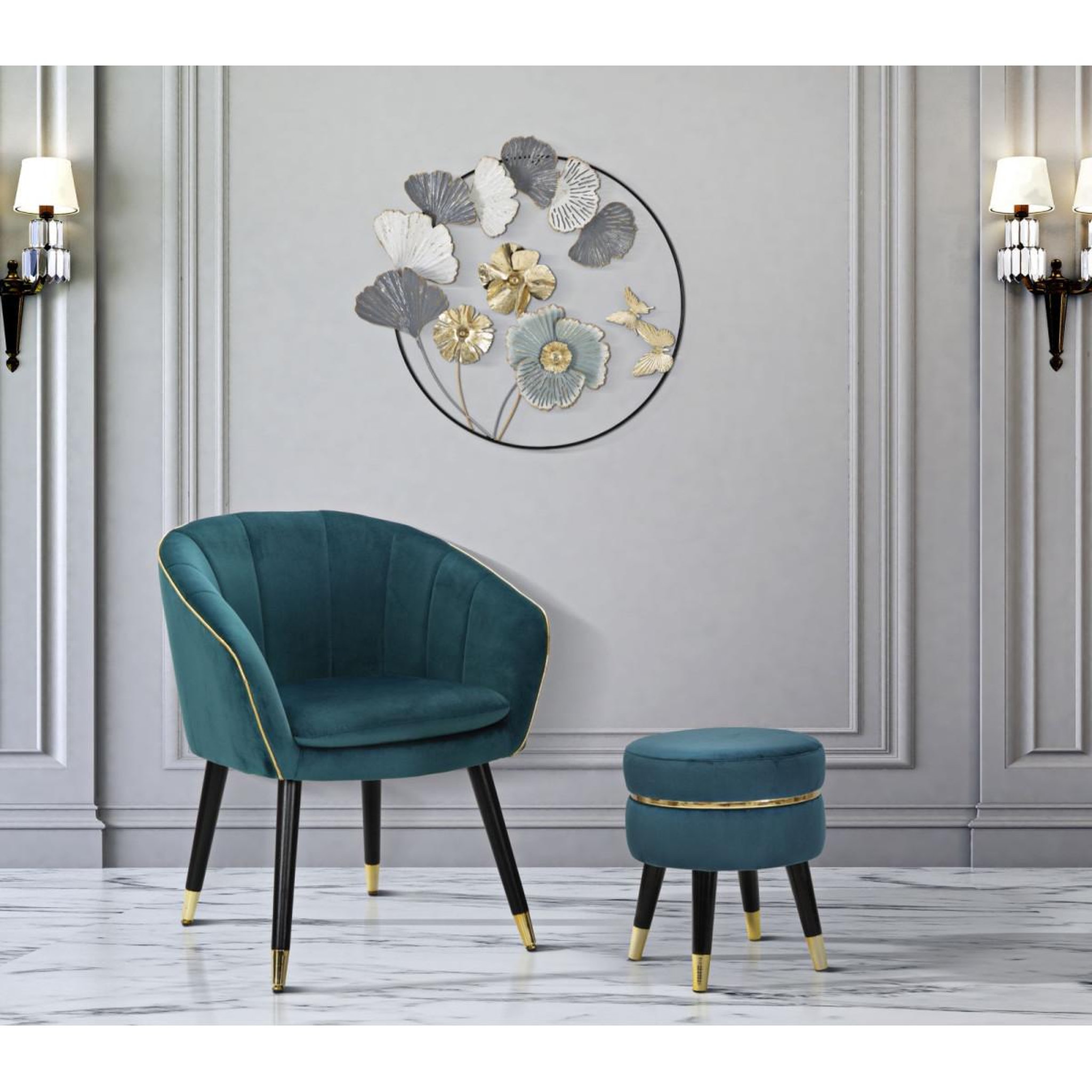 Voir la diapositive 6 : Paris Prix Tabouret design  paris  40cm bleu & or