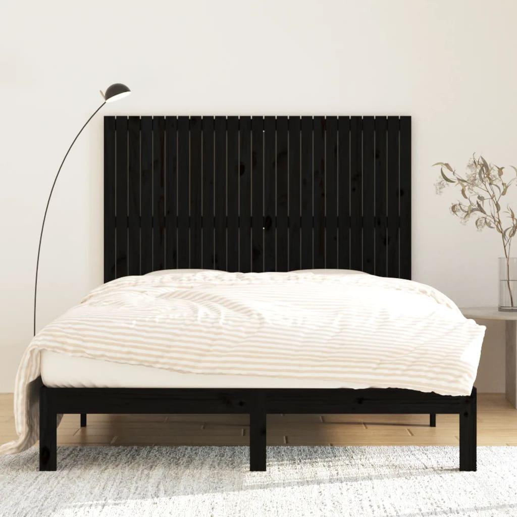 Voir la diapositive 3 : VIDAXL Tete de lit murale Noir 159,5x3x110 cm Bois massif de pin