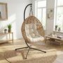 Voir la diapositive 3 : ID MARKET Fauteuil lune suspendu ajouré effet rotin avec coussin écru