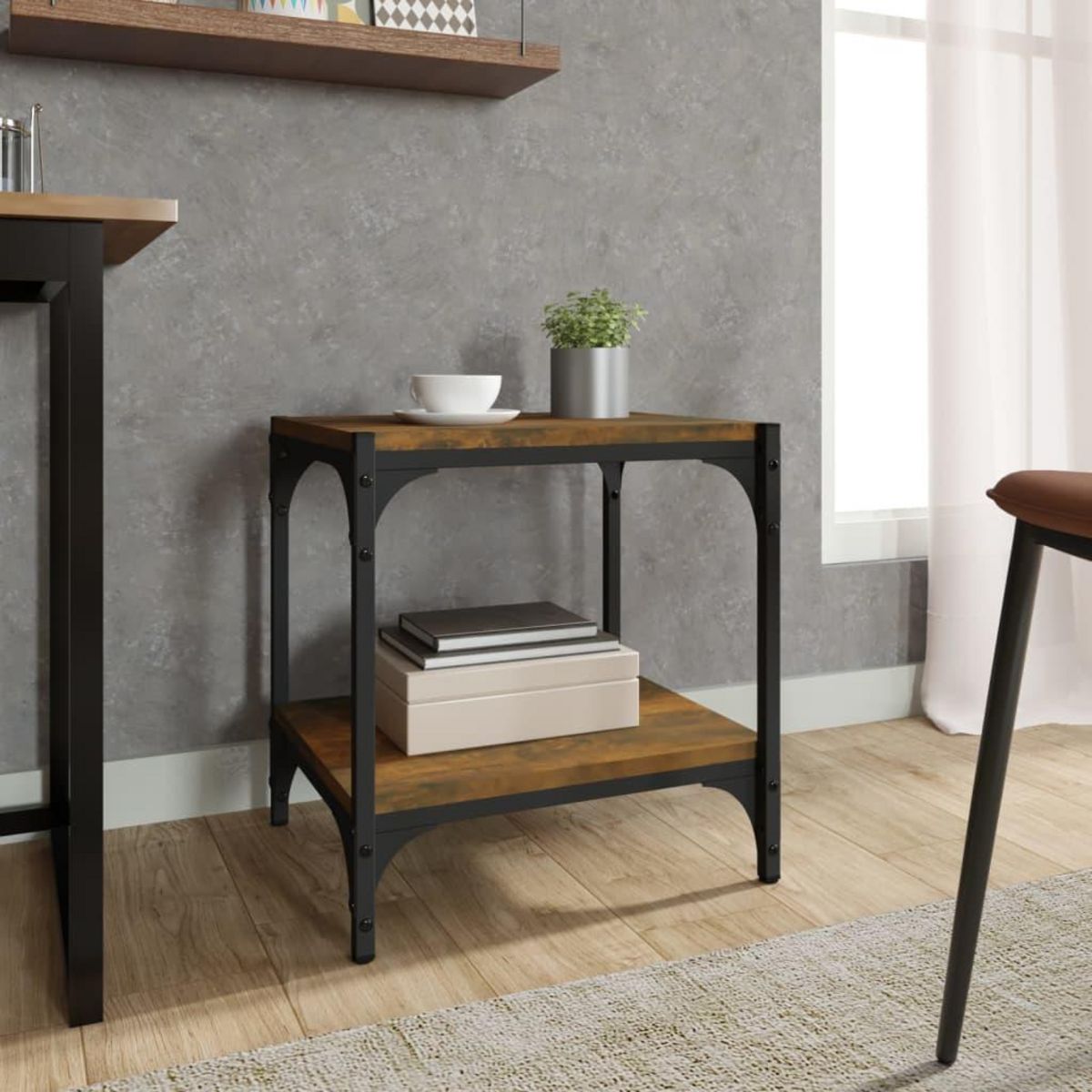 VIDAXL Meuble TV Chene fume 40x33x41 cm Bois d'ingenierie et acier