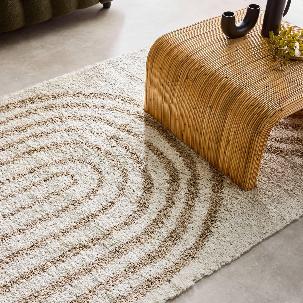 SWEEEK Tapis intérieur shaggy, motifs géométriques arc-en-ciel, beige, poils longs