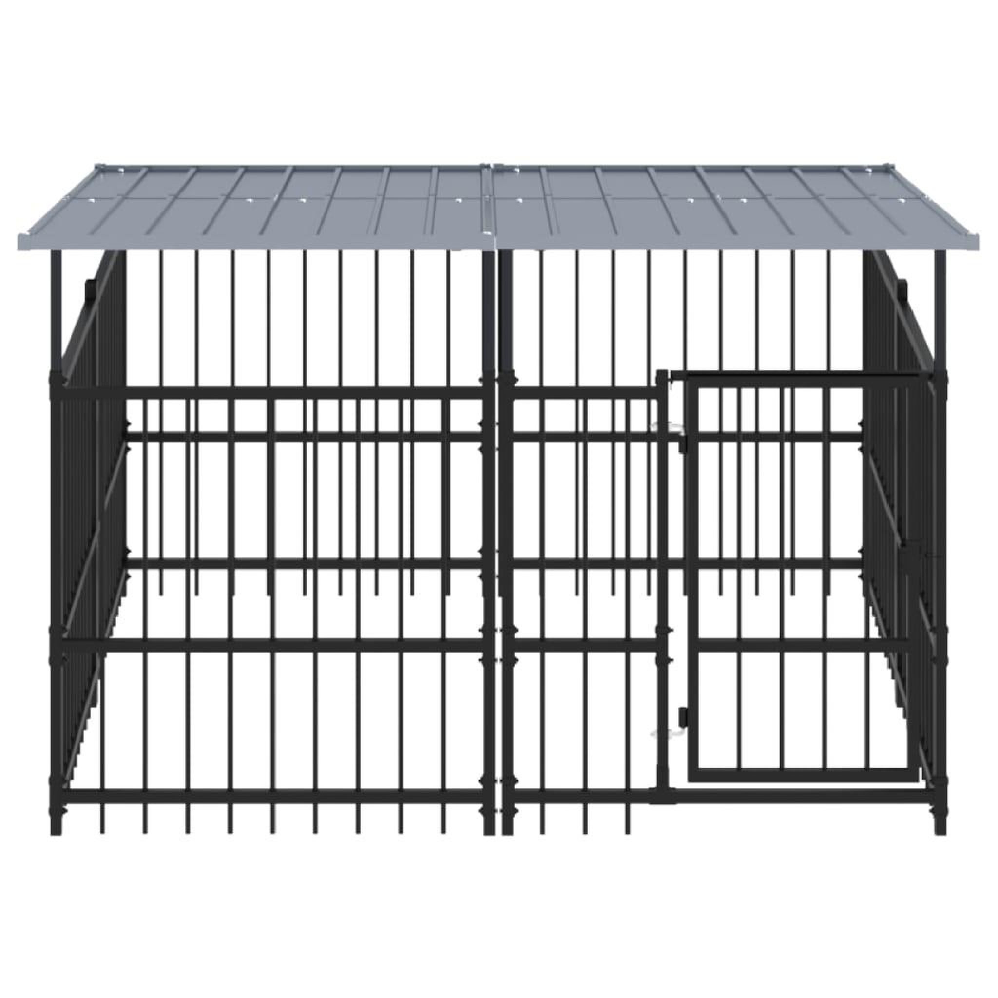 Voir la diapositive 3 : VIDAXL Chenil d'exterieur avec toit pour chiens Acier 3,75 m²