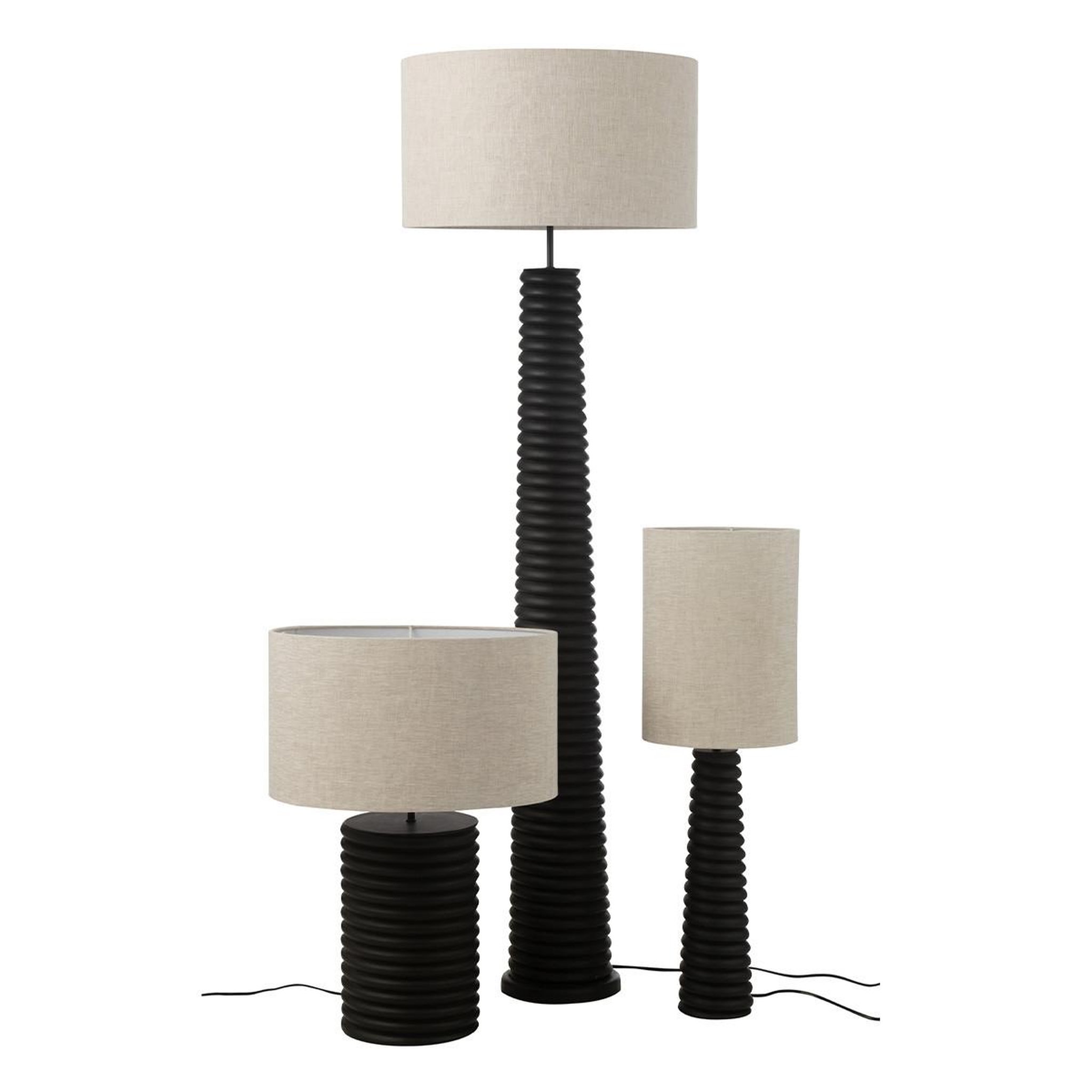 Voir la diapositive 4 : J-LINE Lampe à poser filetage en bois  ailanthus  85cm noir