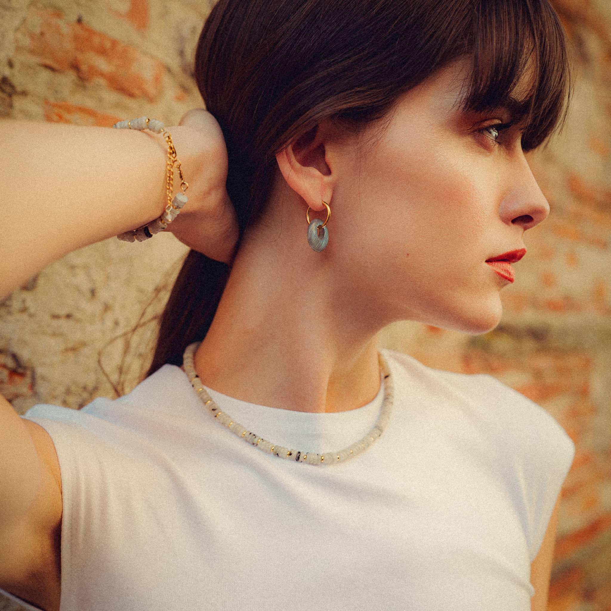 Voir la diapositive 4 : SLOYA Boucles d'oreilles Blima en pierres Labradorite