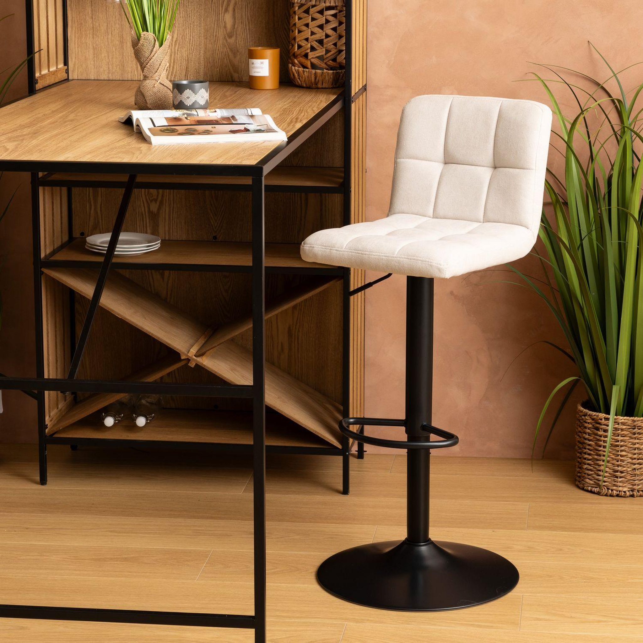 Voir la diapositive 2 : TOILINUX Lot de 2 chaises de bar en tissu delek