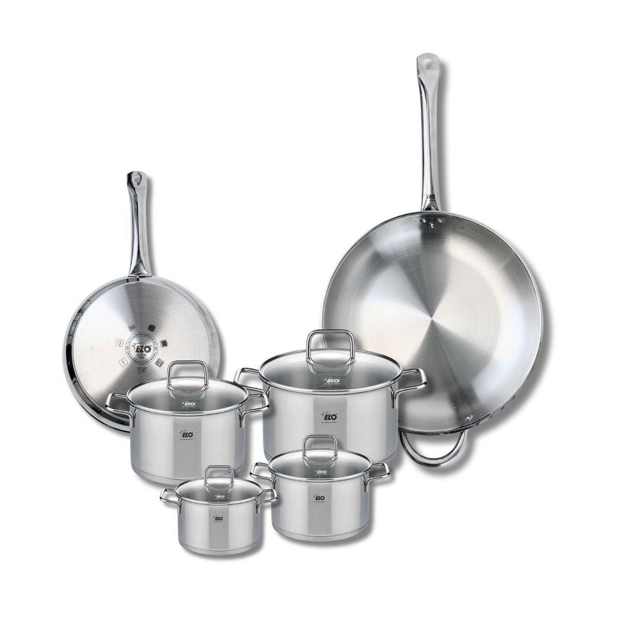 ELO Ensemble de 2 poêles de cuisson 24 et 32 cm et 4 faitouts 12, 14, 16 et 20 cm elo profi citrin