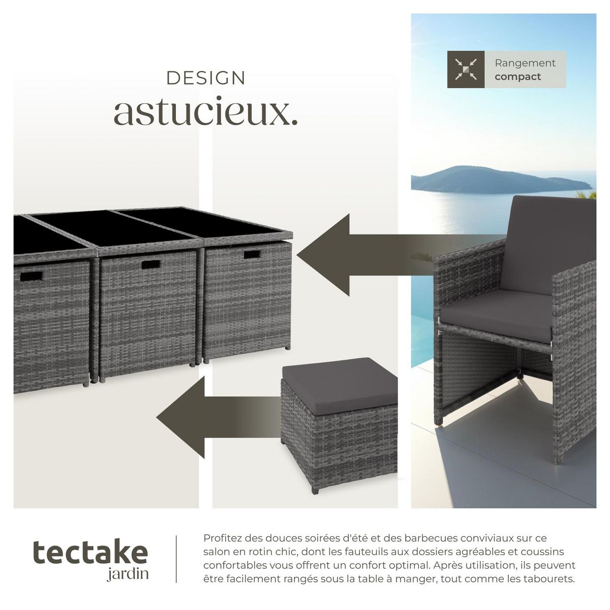 tectake Salon de jardin avec cadre en aluminium gris