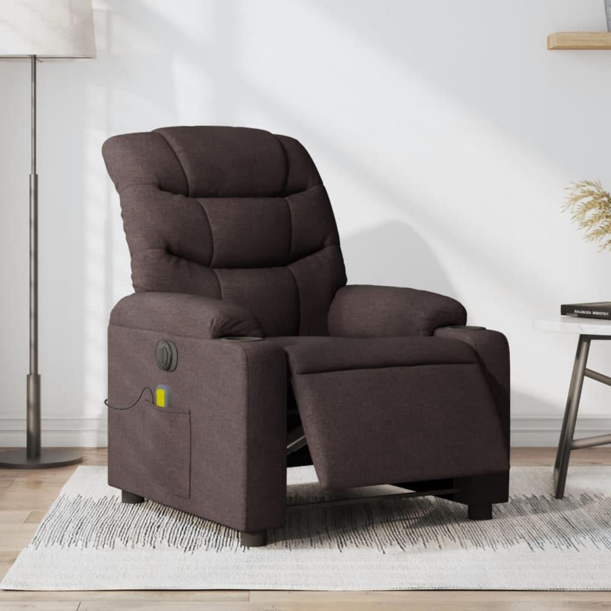 VIDAXL Fauteuil de massage inclinable electrique Marron fonce Tissu
