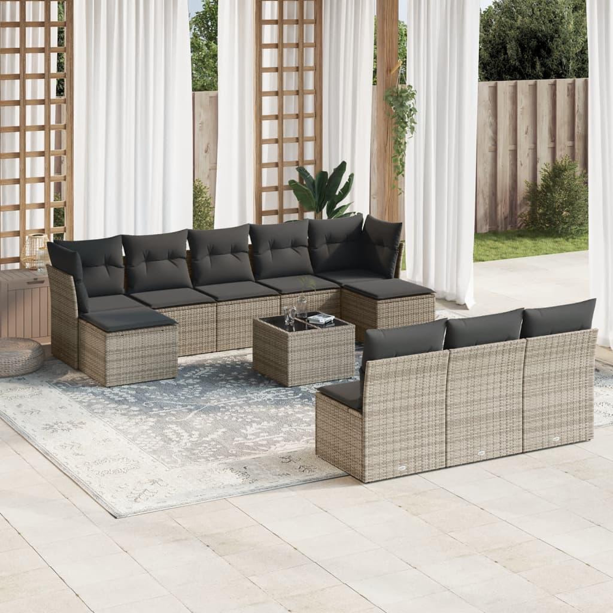 VIDAXL Salon de jardin 11 pcs avec coussins gris resine tressee