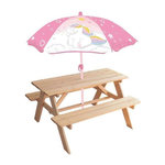 Fun House FUN HOUSE Licorne Table pique-nique en pin H.53 x l.95 x P.75 cm avec parasol H.125 x ø 100 cm - Pour enfant