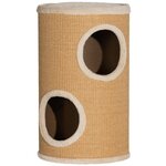 PAWHUT Arbre à chat cylindrique - tour à griffer pour chat - tonneau griffoir - 2 niches + plateforme - sisal peluche beige