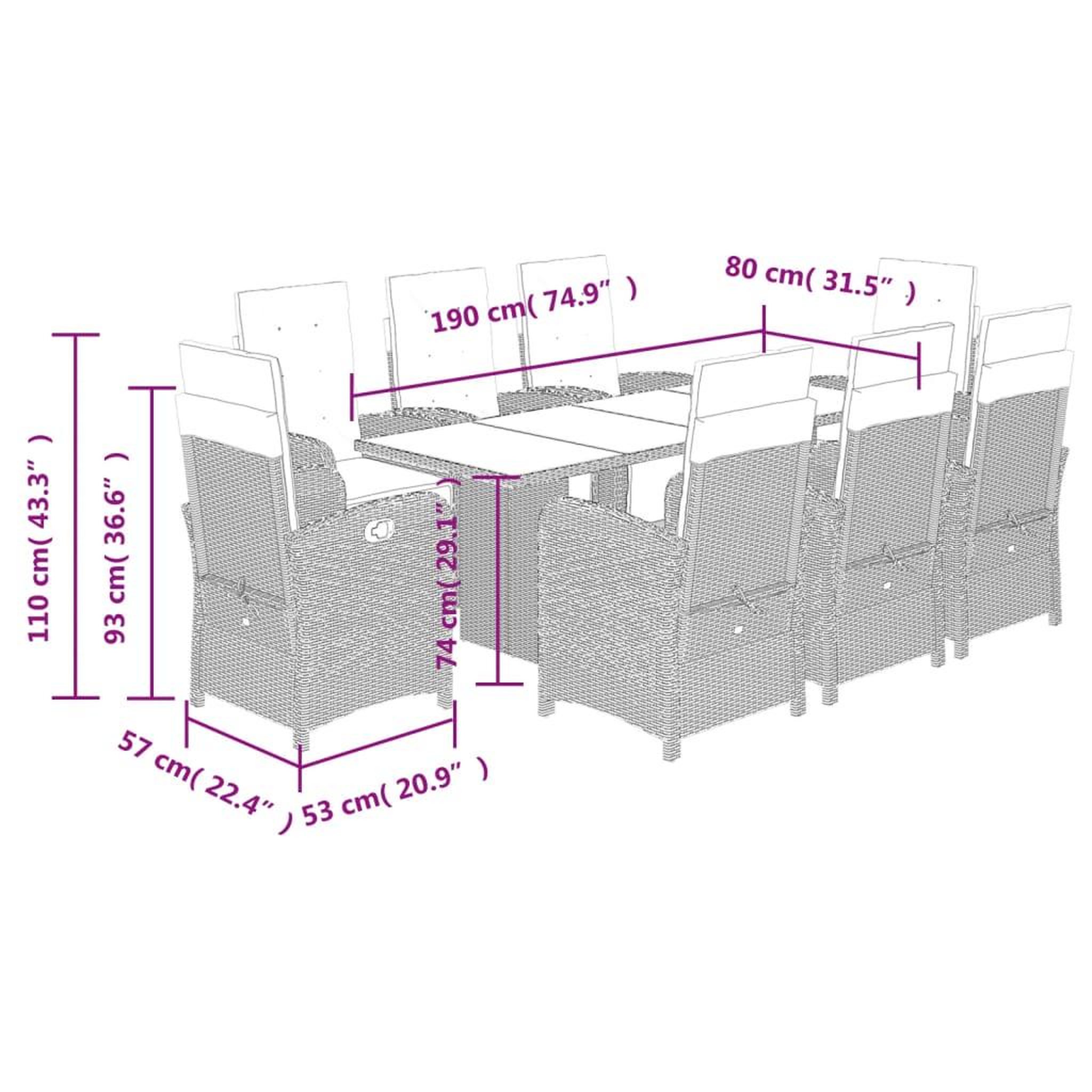 Voir la diapositive 6 : VIDAXL Ensemble a manger de jardin 9 pcs coussins gris resine tressee