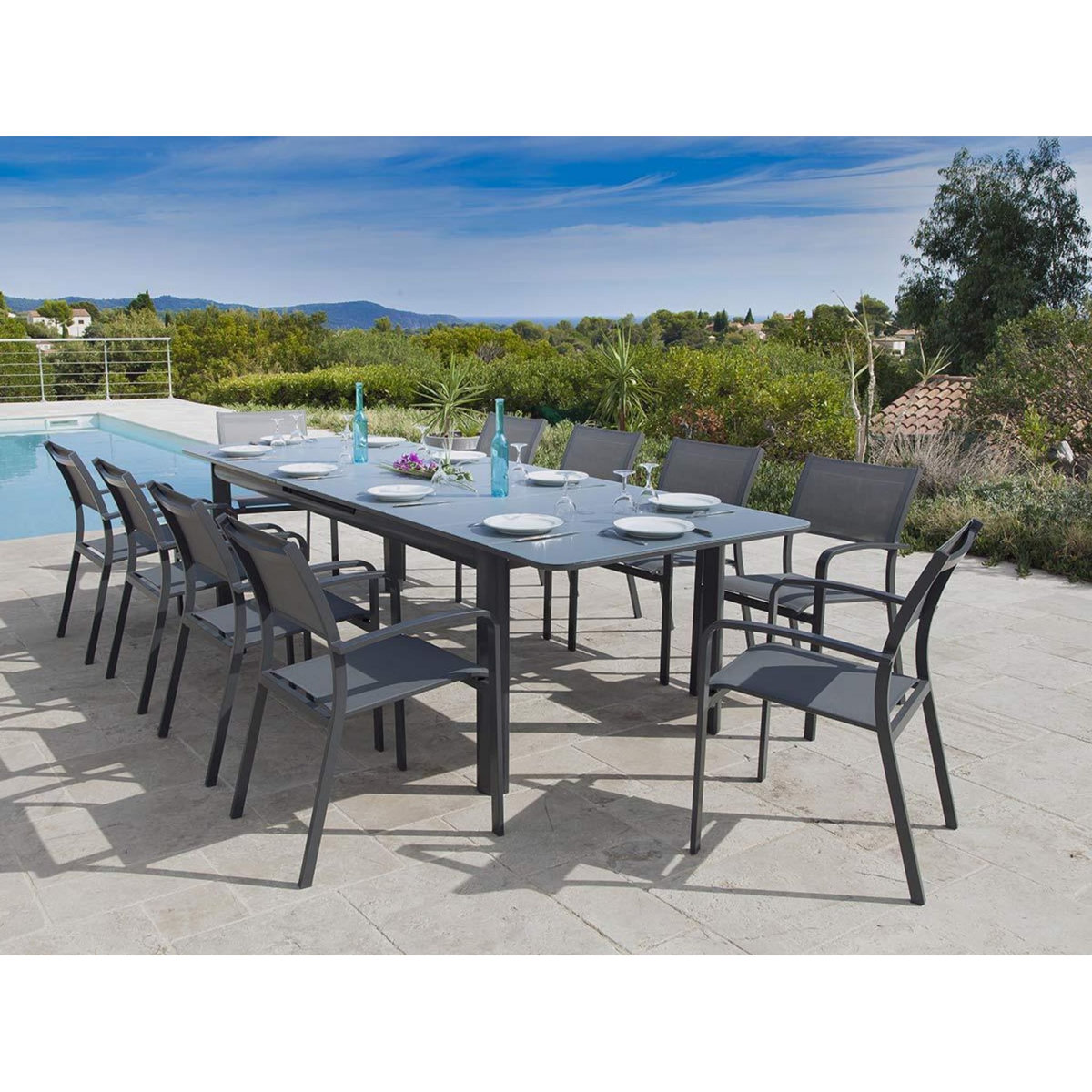 Jardiline Table de jardin Milos extensible en aluminium pour 10/12 personnes