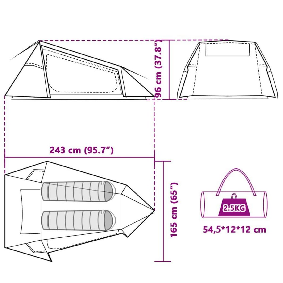 VIDAXL Tente de camping tunnel 2 personnes tissu occultant impermeable