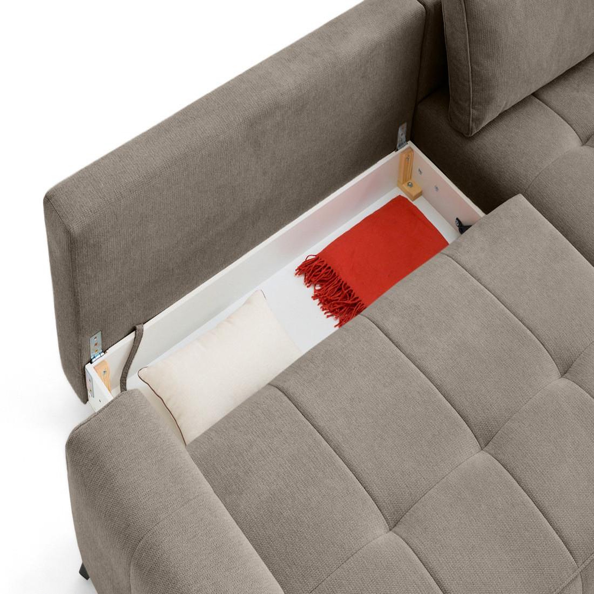 Voir la diapositive 6 : LISA DESIGN Rimini - canapé d'angle droit 4 places convertible avec coffre en tissu texturé