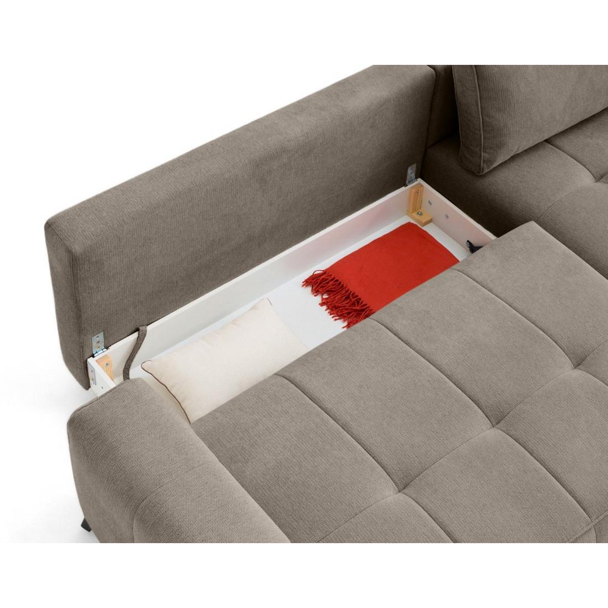 LISA DESIGN Rimini - canapé d'angle droit 4 places convertible avec coffre en tissu texturé