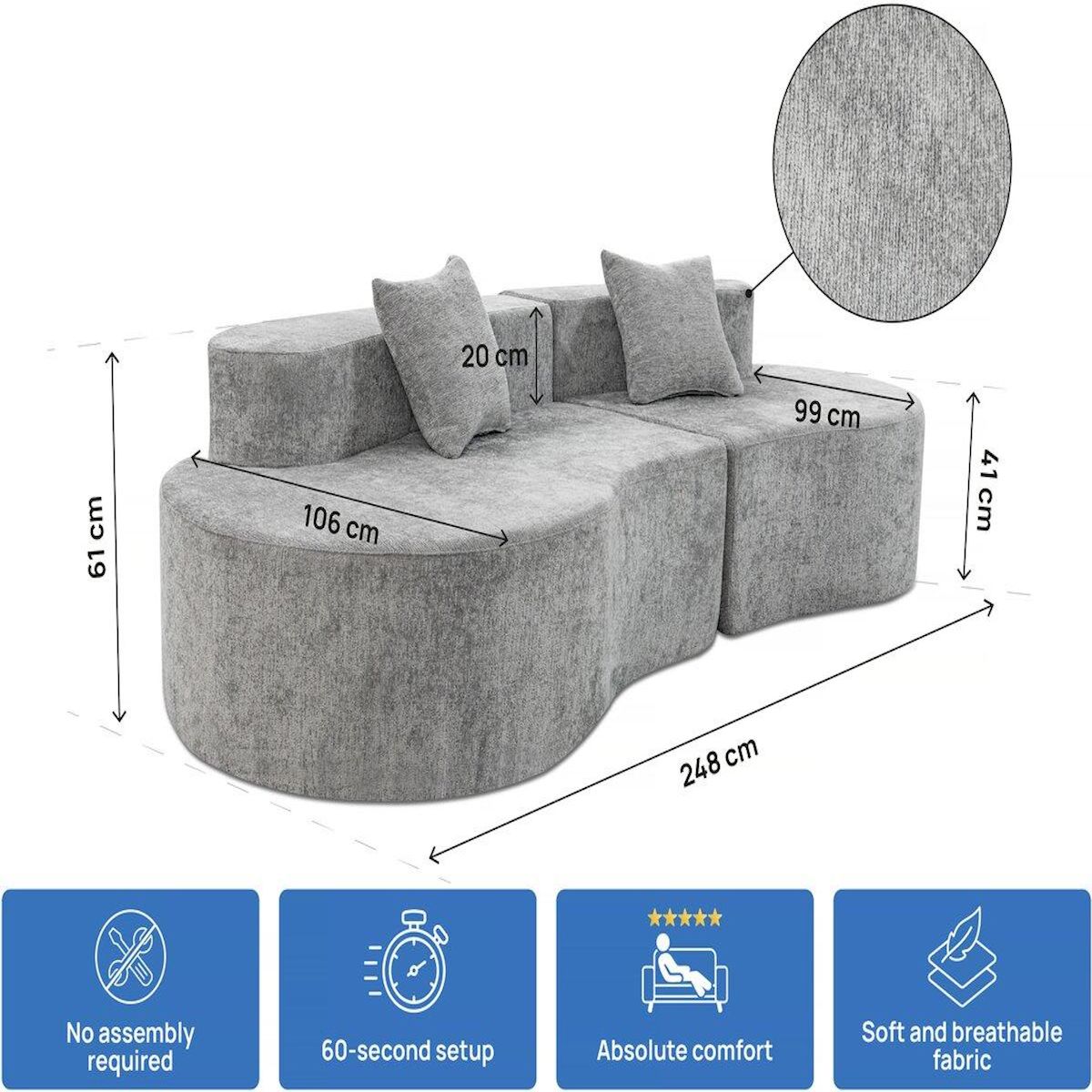 Habitat et Jardin Canapé virgule en tissu texturé  Avola  - 3 places - Gris