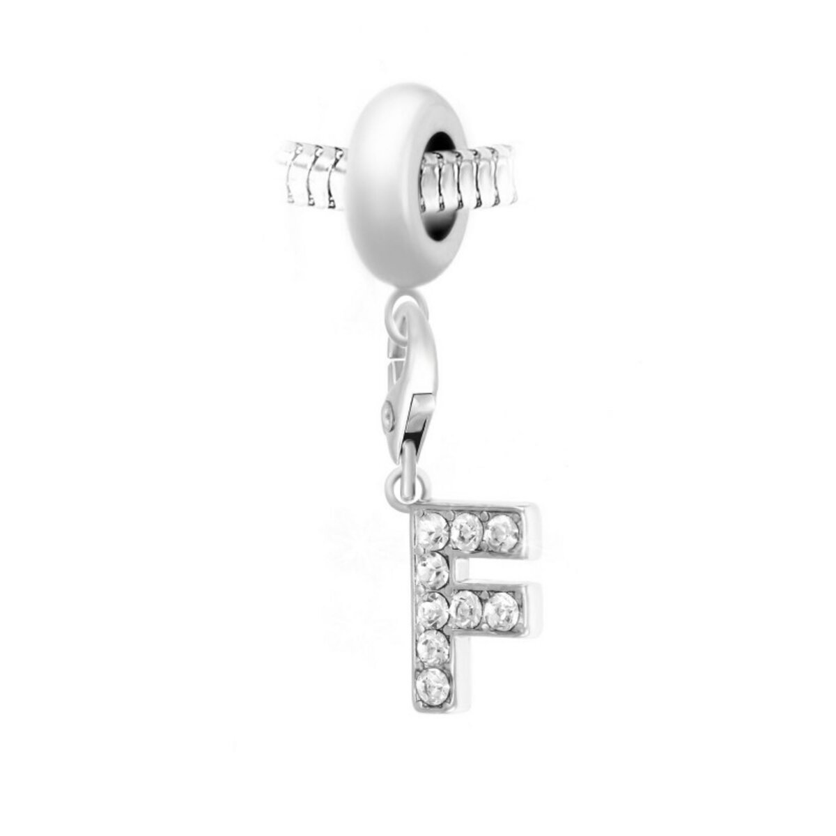 SC CRYSTAL Charm perle SC Crystal en acier avec pendentif lettre F ornée de Cristaux scintillants