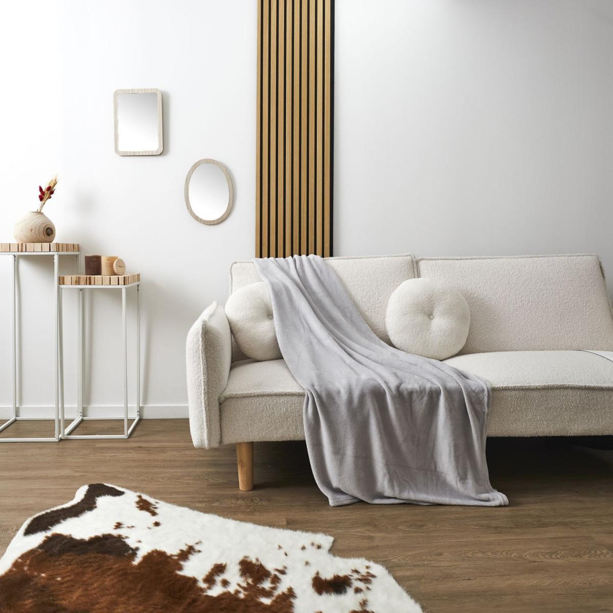 Voir la diapositive 2 : The Home Deco Factory Plaid microfibre  roméo  150x200cm gris clair
