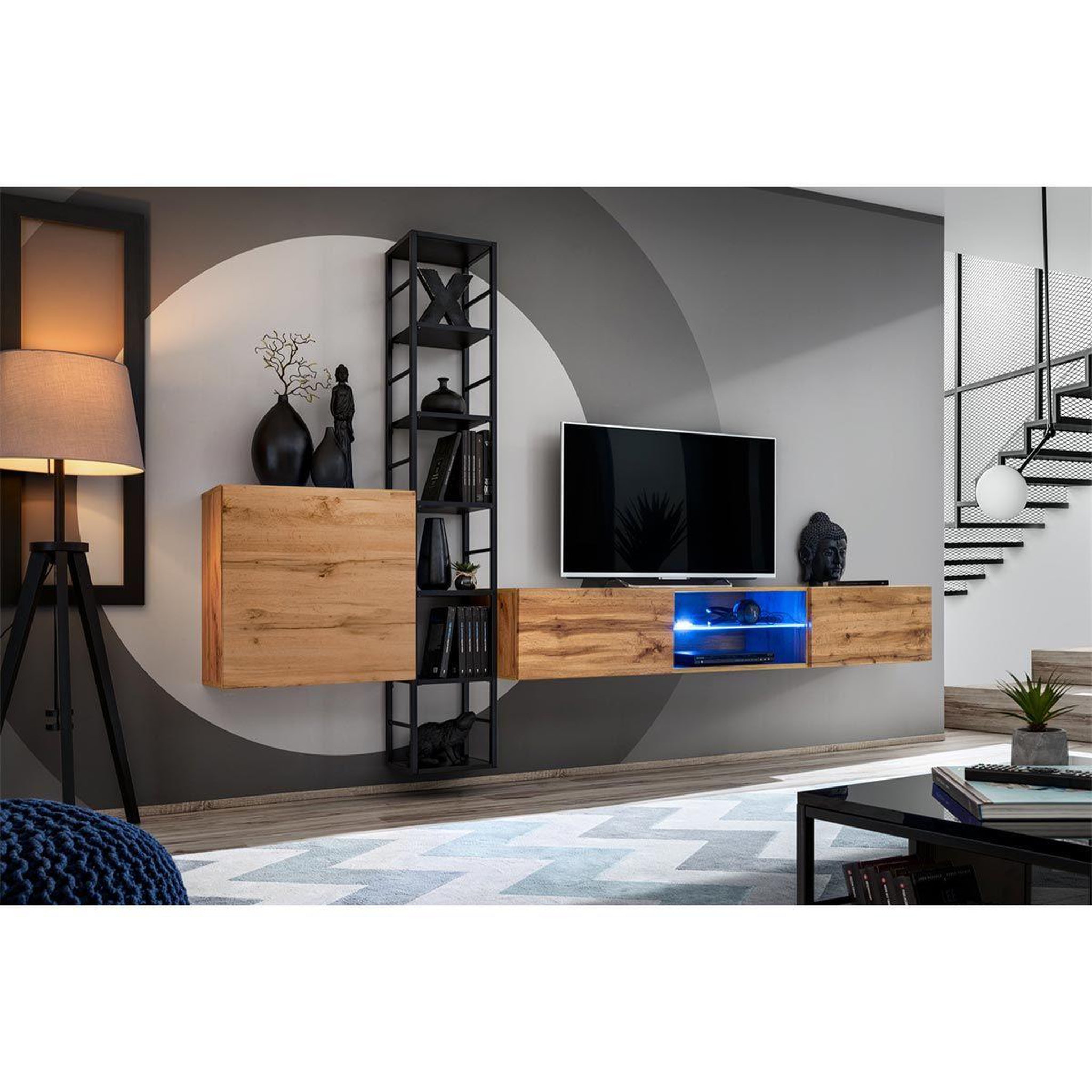 Voir la diapositive 2 : Paris Prix Ensemble meuble tv design  switch vi  270cm naturel & noir