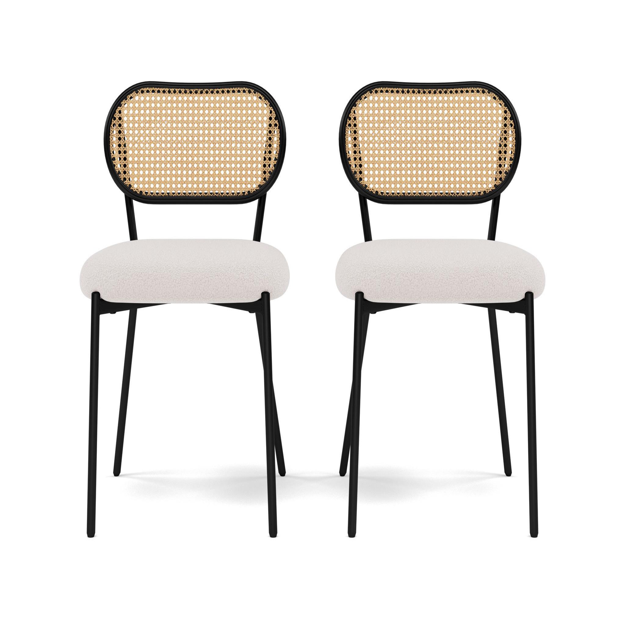 BEST MOBILIER Luciano - lot de 2 chaises cannage - dossier arrondi - en tissu bouclette. Coloris disponibles : Beige