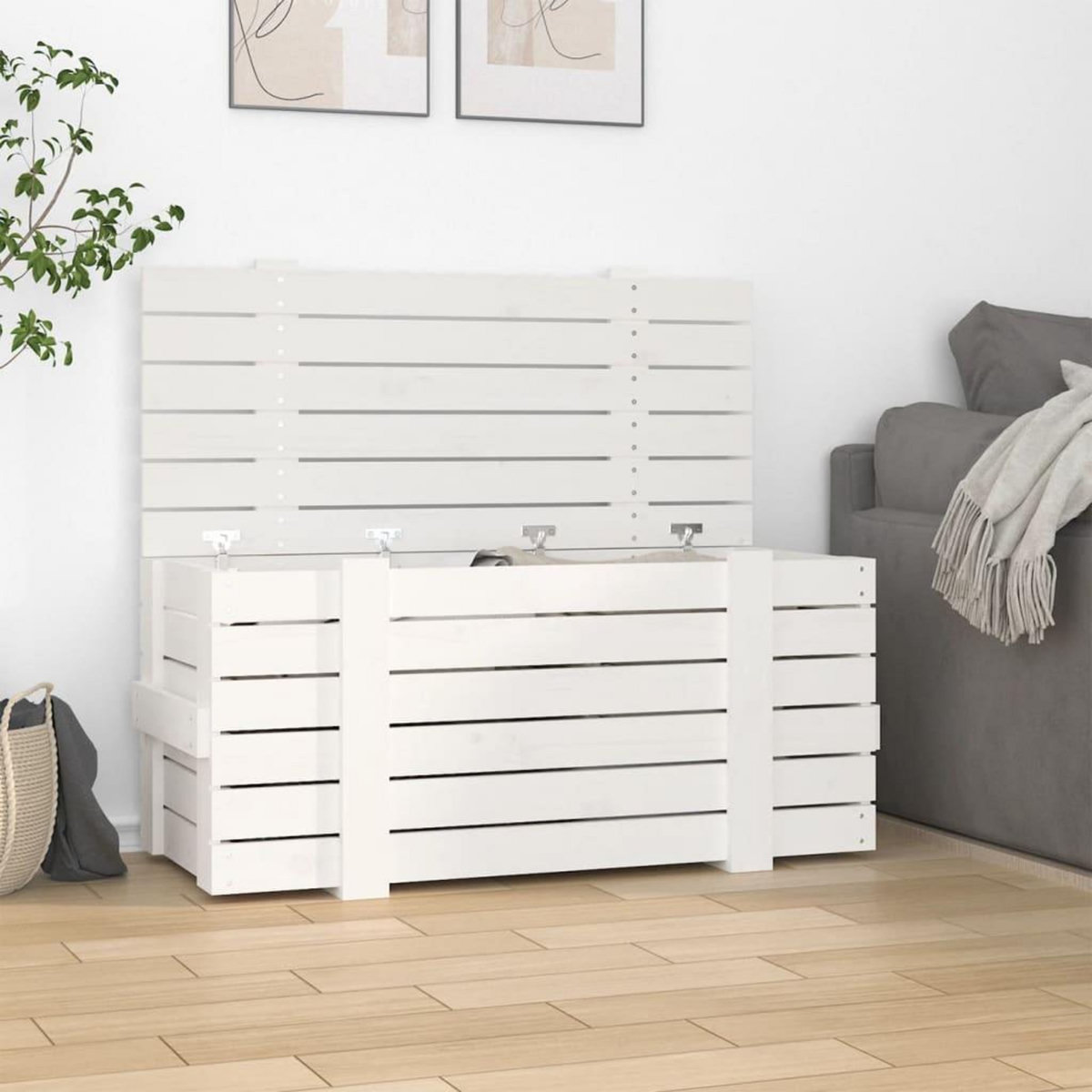 VIDAXL Boîte de rangement Blanc 91x40,5x42 cm Bois massif de pin