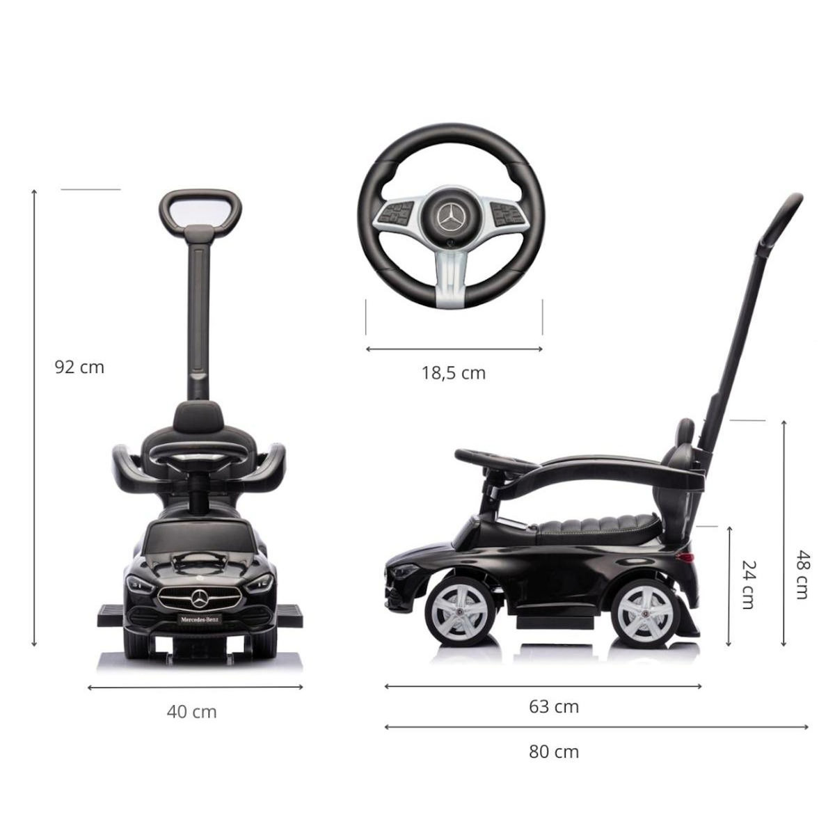 MILLY MALLY Porteur à pousser MERCEDES C-Class Deluxe Noir