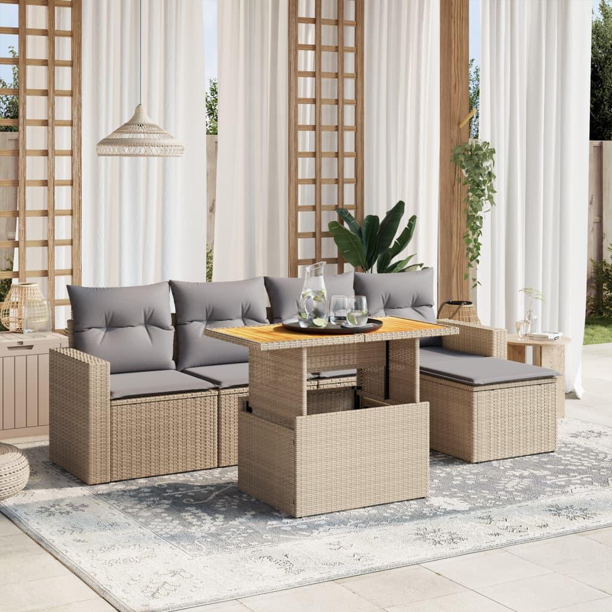 VIDAXL Salon de jardin avec coussins 6 pcs beige resine tressee
