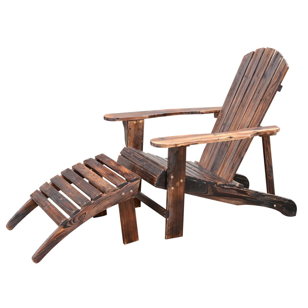 HOMCOM Fauteuil de jardin adirondack chaise longue chaise plage avec tabouret bois de sapin