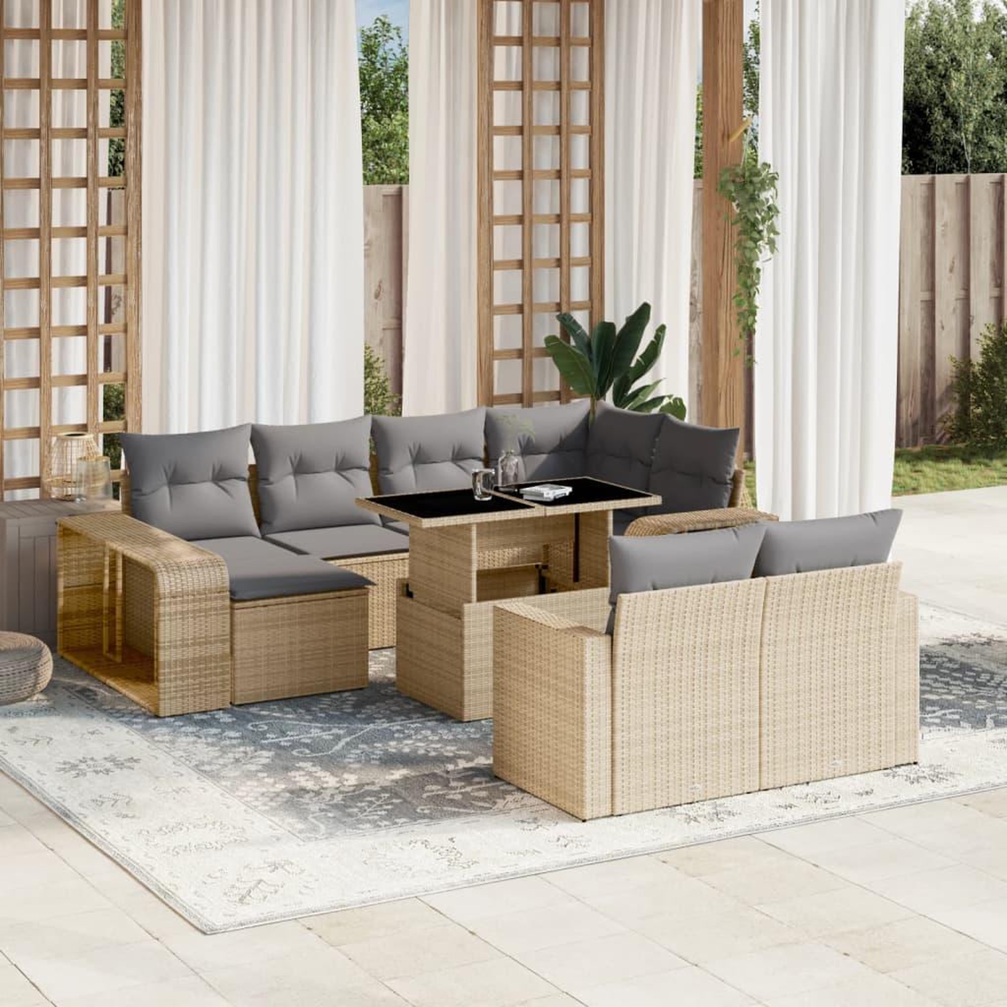 VIDAXL Salon de jardin 11 pcs avec coussins beige resine tressee