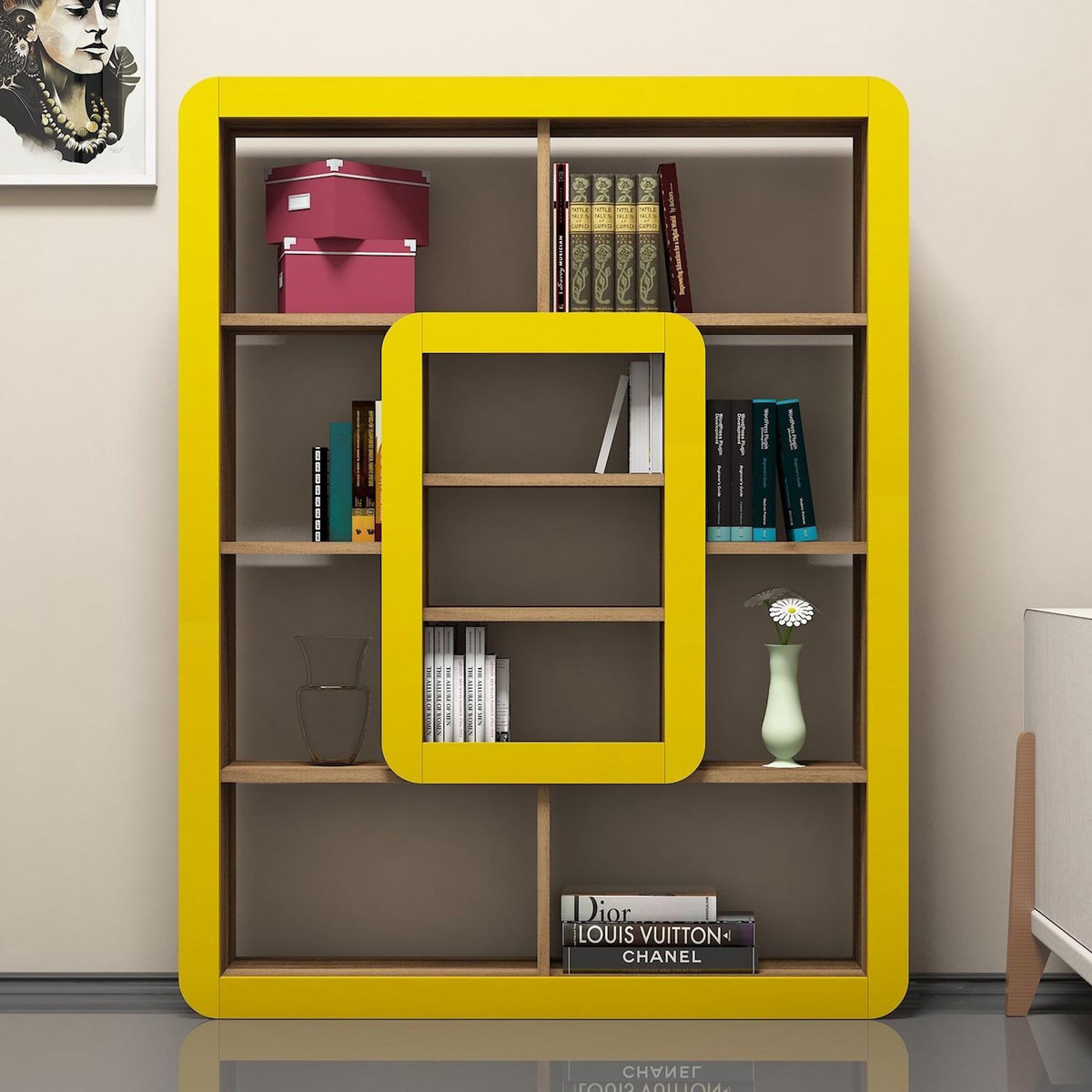 Habitat et Jardin Bibliothèque en bois  Orkide  - 108 x 21 x 140 cm - Noyer, Jaune