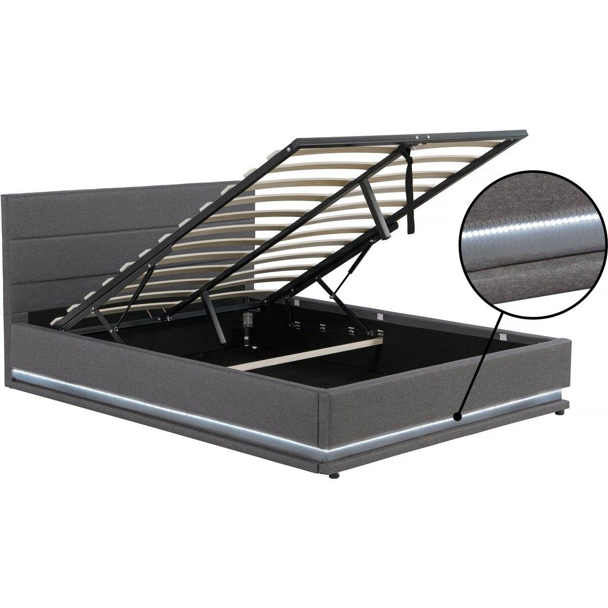 Habitat et Jardin Lit LED avec coffre  Anastasia  - 140 x 190 - Gris foncé