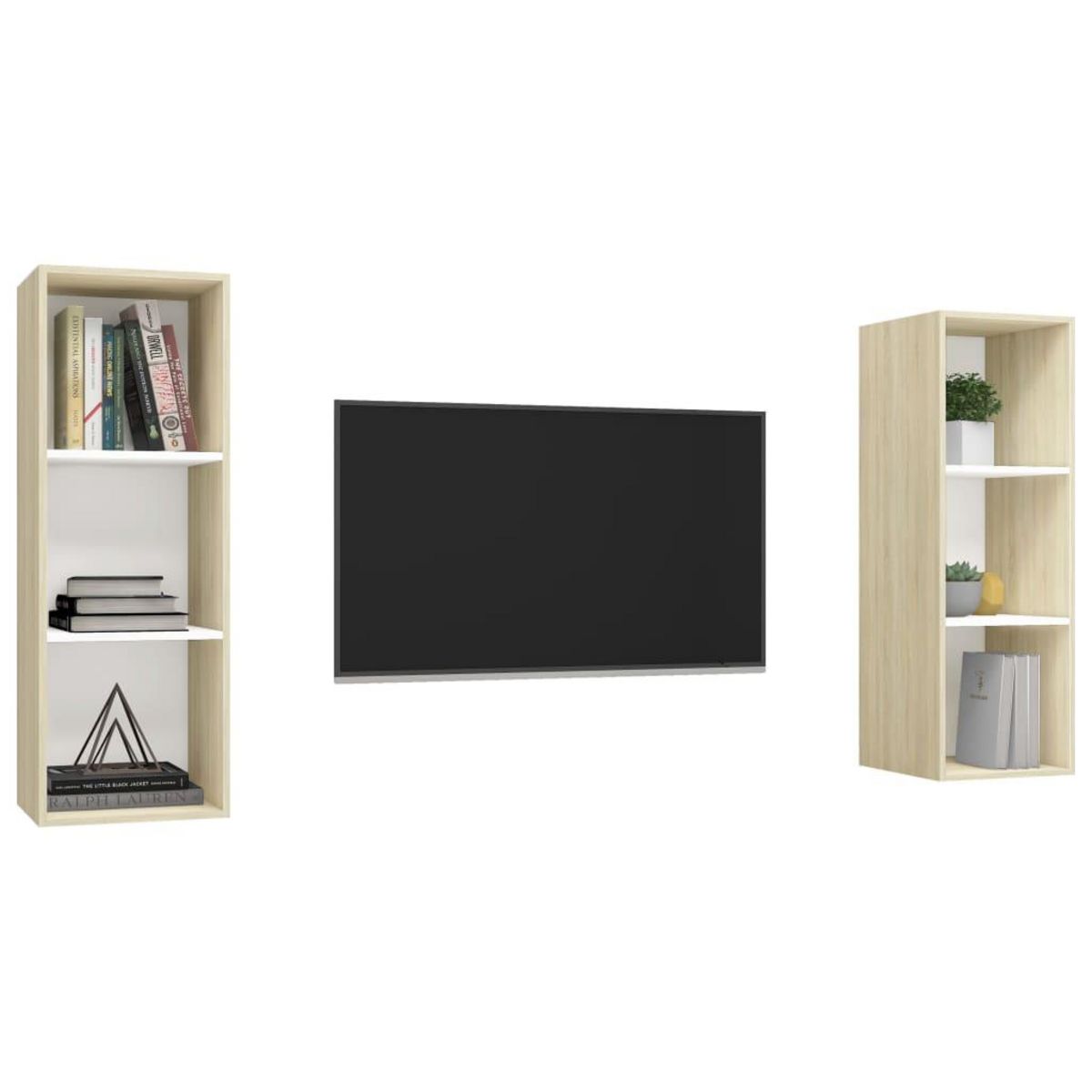 VIDAXL Meubles TV muraux 2 pcs Blanc et chene sonoma Bois d'ingenierie