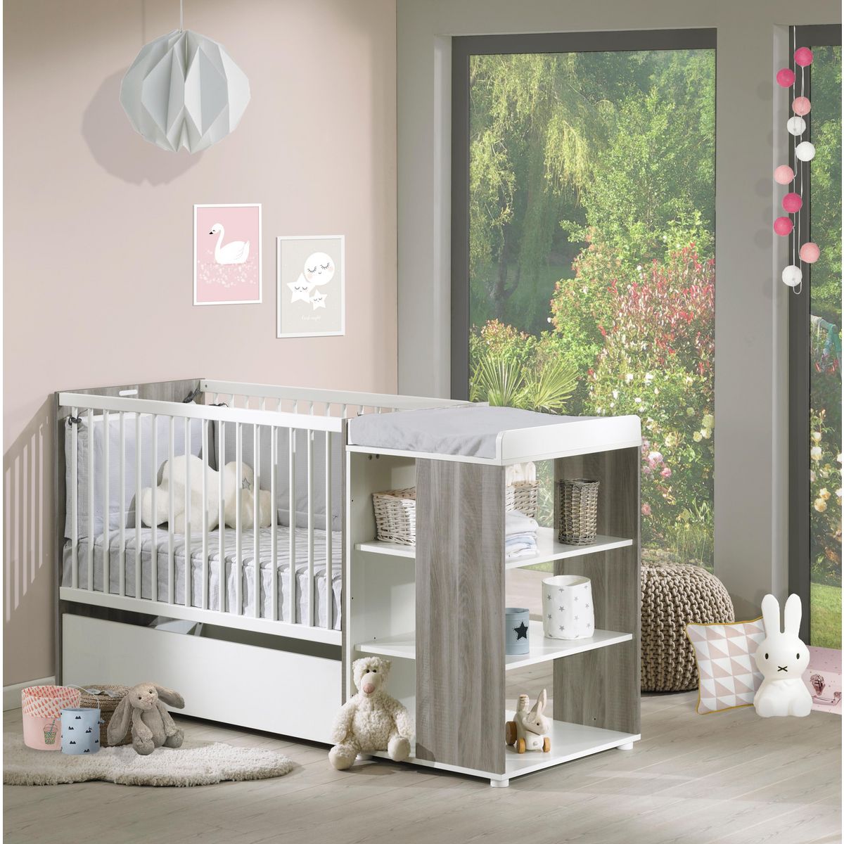 BABY PRICE Ensemble Lit bébé combiné 60 x 120 cm évolutif en 90 x190 cm FLO + tiroir LINOU