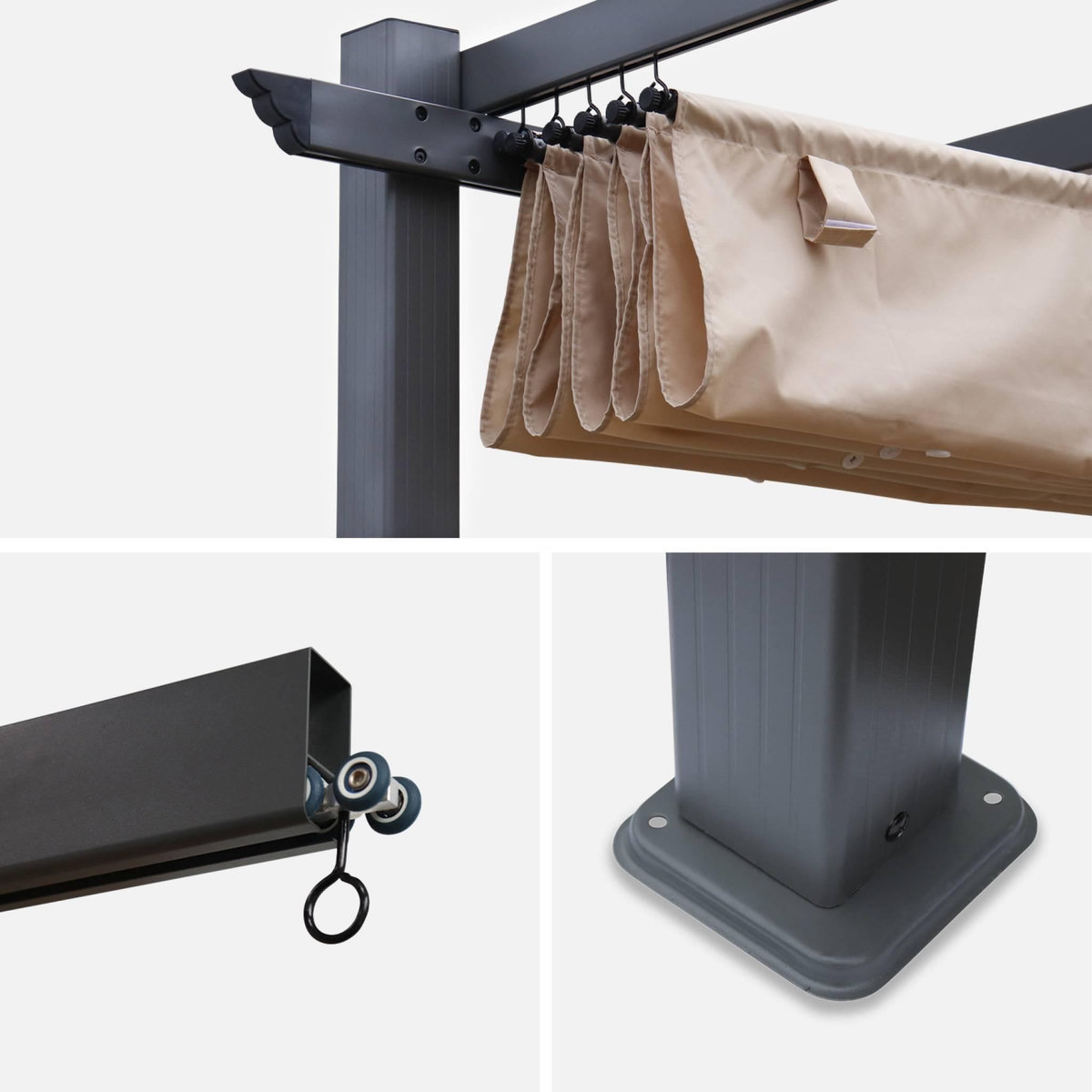 SWEEEK Pergola, aluminium, 3x3m, toile coulissante