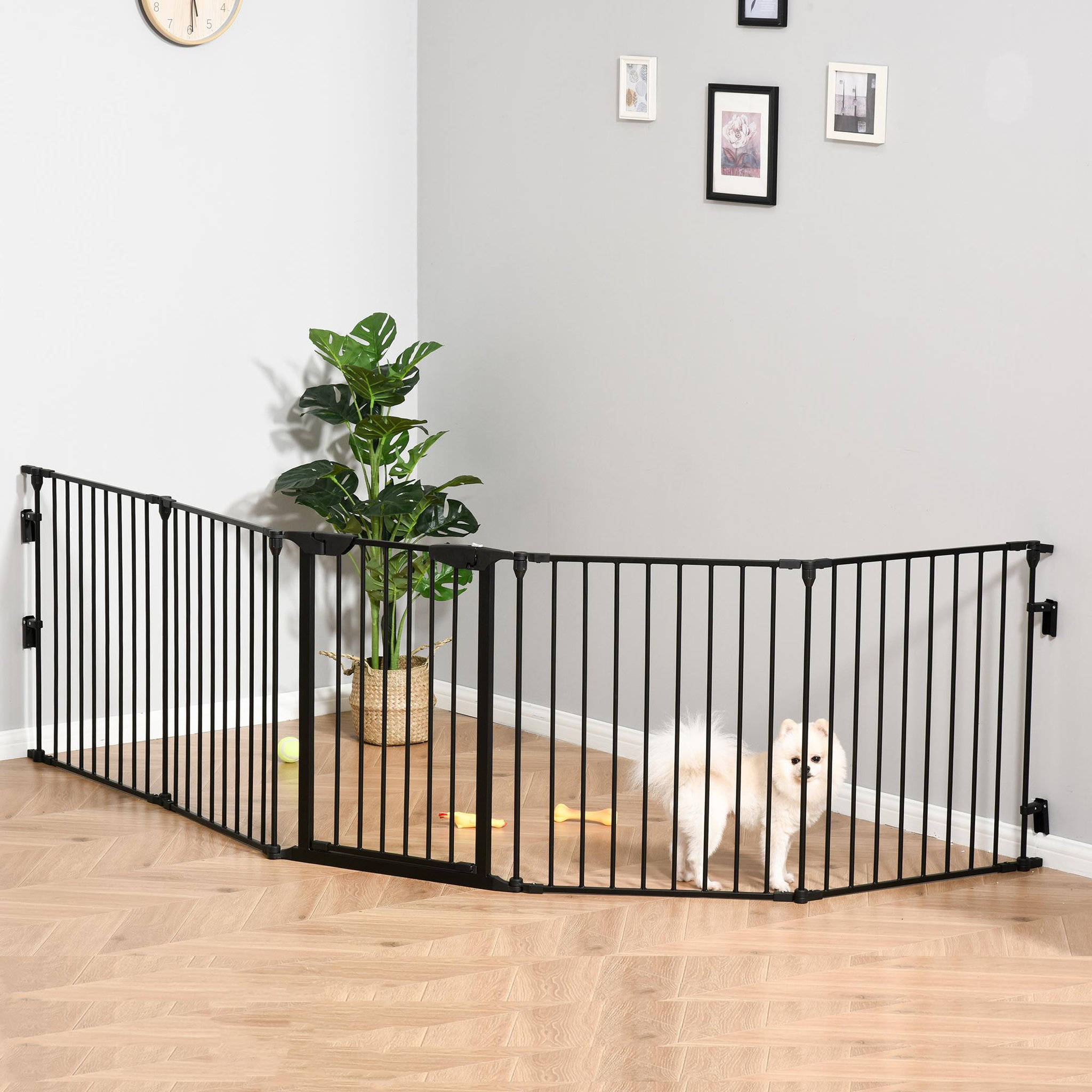 Voir la diapositive 4 : PAWHUT Barrière de sécurité parc enclos chien modulable pliable porte verrouillable intégrée 5 panneaux en métal 300l max. X 74,5h cm métal pp noir