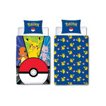 Pokemon Parure de lit - POKEMON - Pikachu et Poké-ball - Microfibre - 1 housse de couette 140 x 200 cm + 1 taie 63 x 63 cm